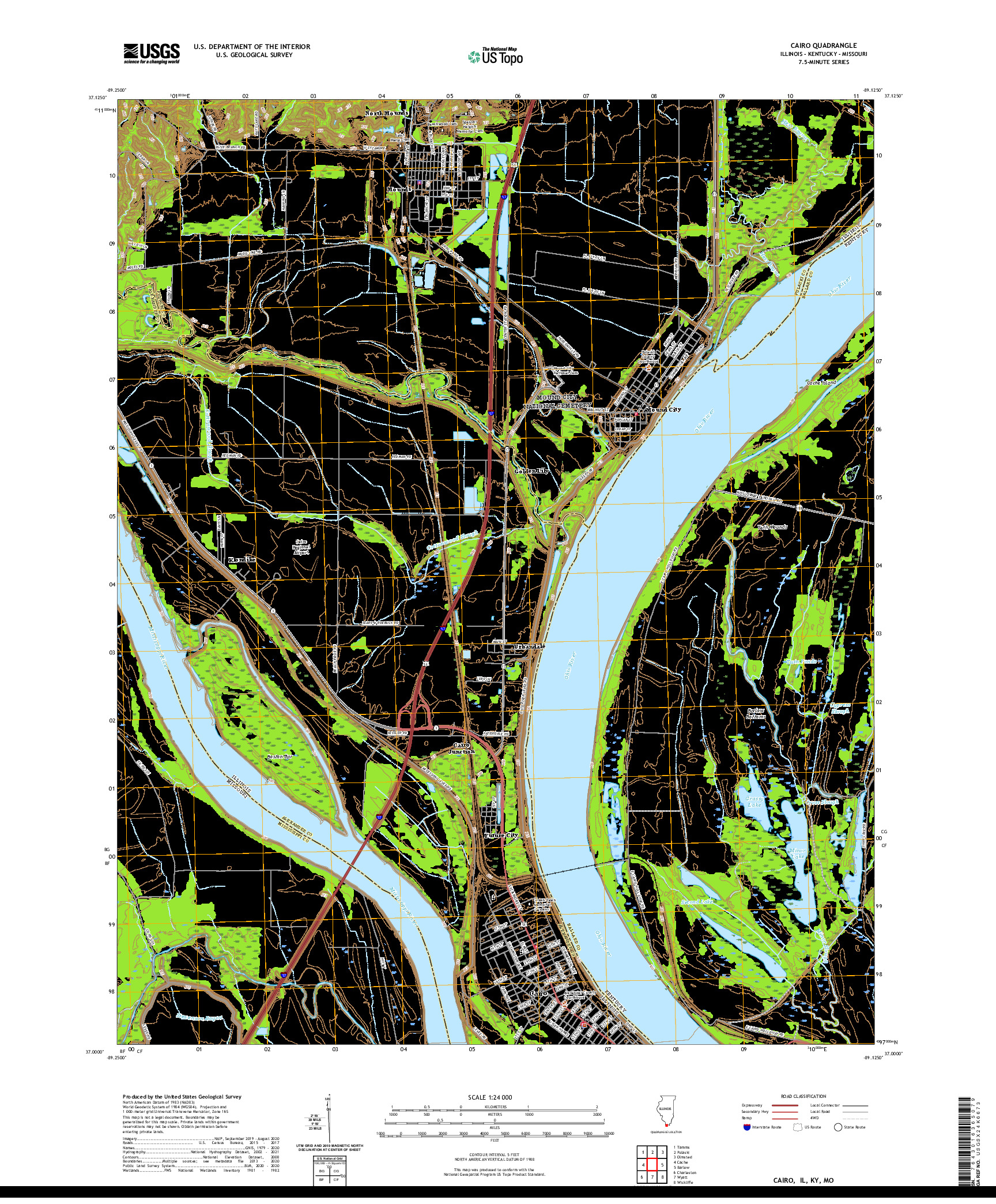 USGS US TOPO 7.5-MINUTE MAP FOR CAIRO, IL,KY,MO 2021