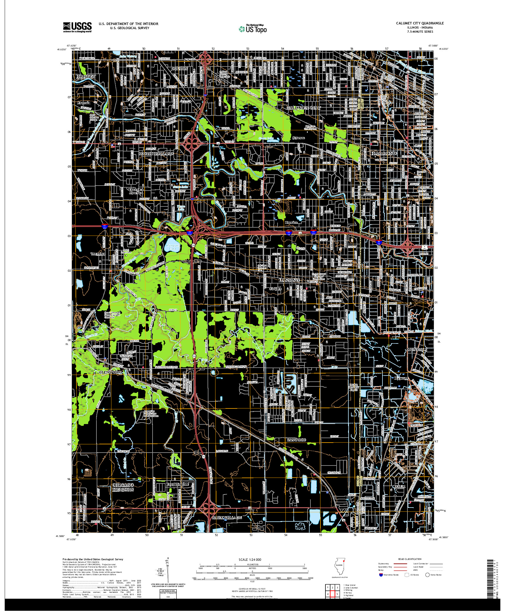 USGS US TOPO 7.5-MINUTE MAP FOR CALUMET CITY, IL,IN 2021