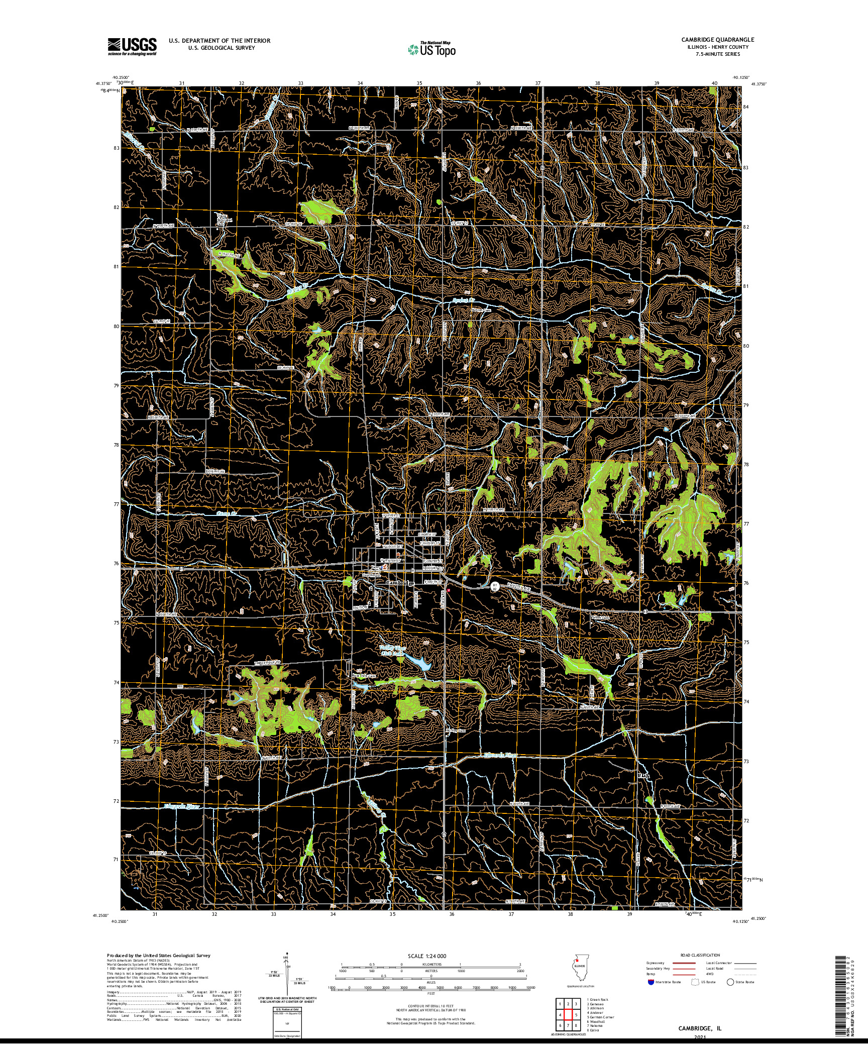 USGS US TOPO 7.5-MINUTE MAP FOR CAMBRIDGE, IL 2021