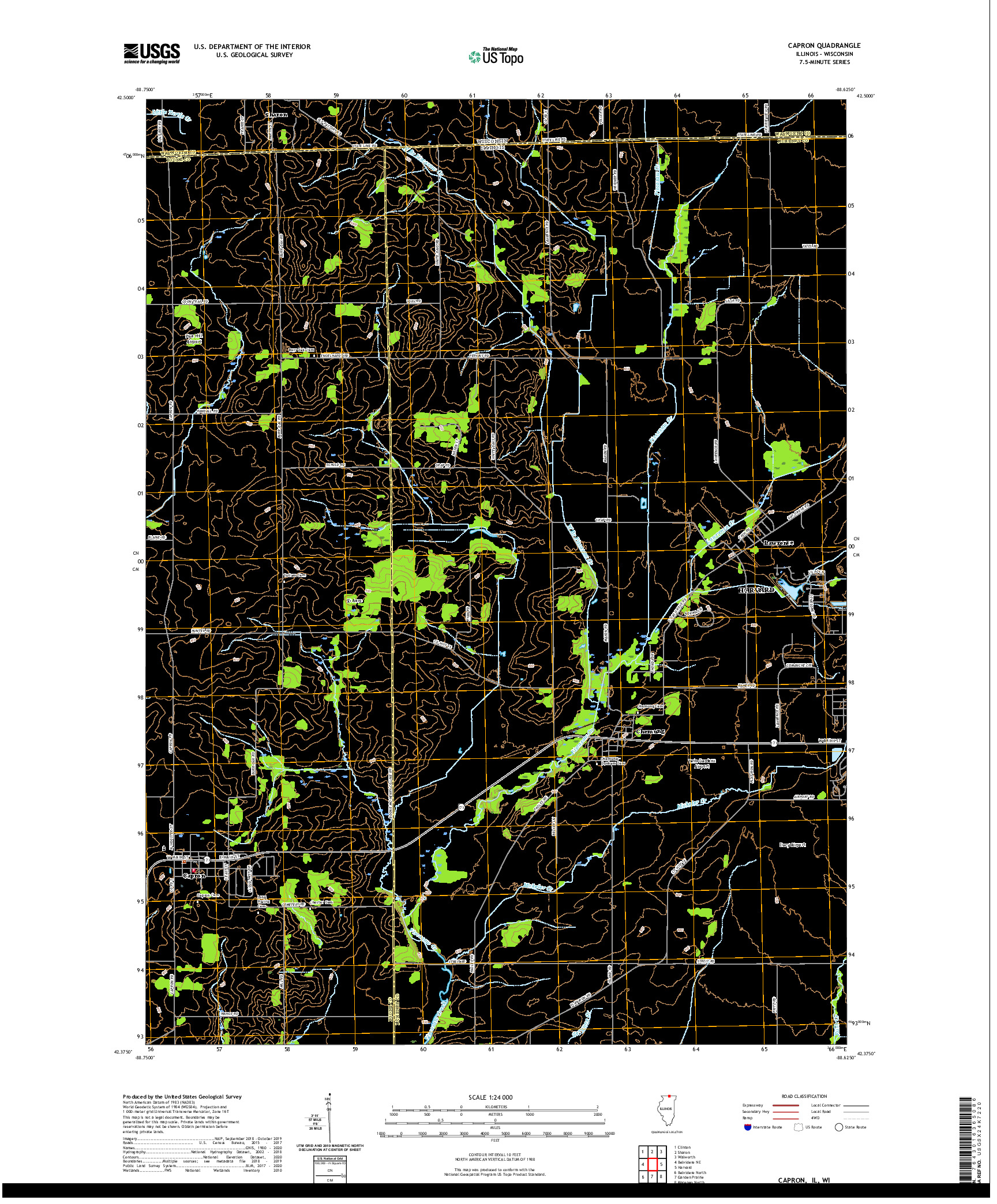 USGS US TOPO 7.5-MINUTE MAP FOR CAPRON, IL,WI 2021