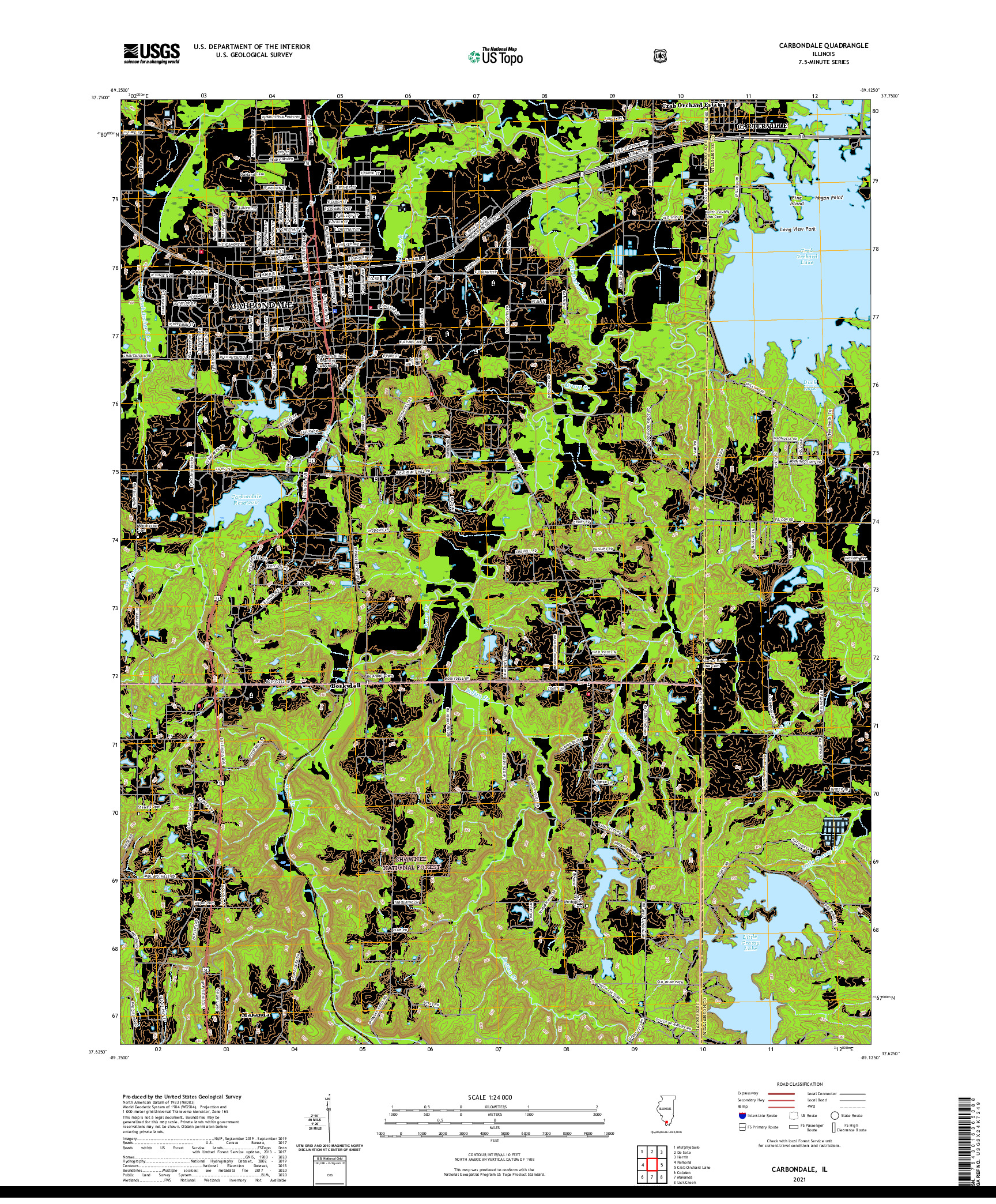 USGS US TOPO 7.5-MINUTE MAP FOR CARBONDALE, IL 2021