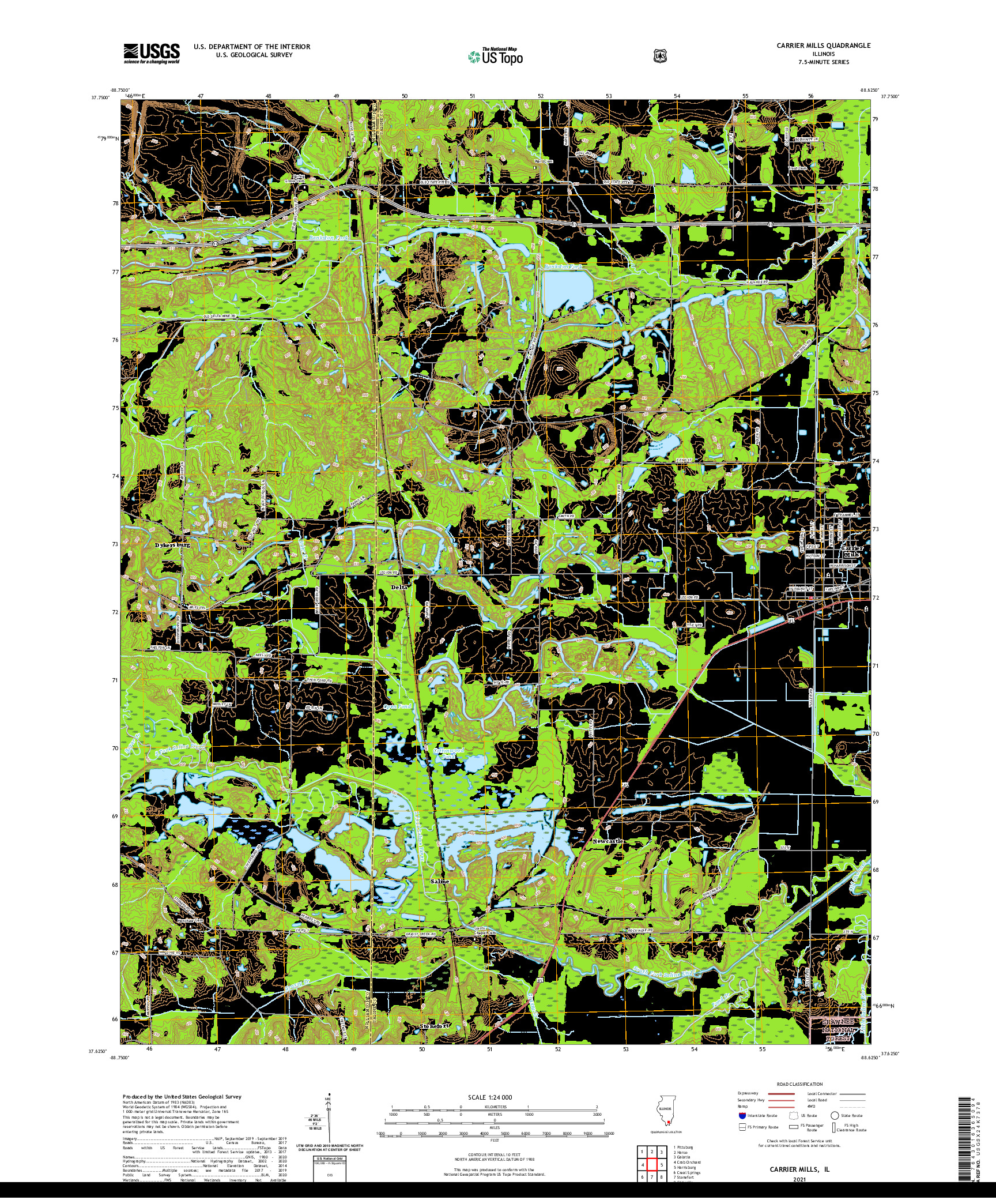 USGS US TOPO 7.5-MINUTE MAP FOR CARRIER MILLS, IL 2021