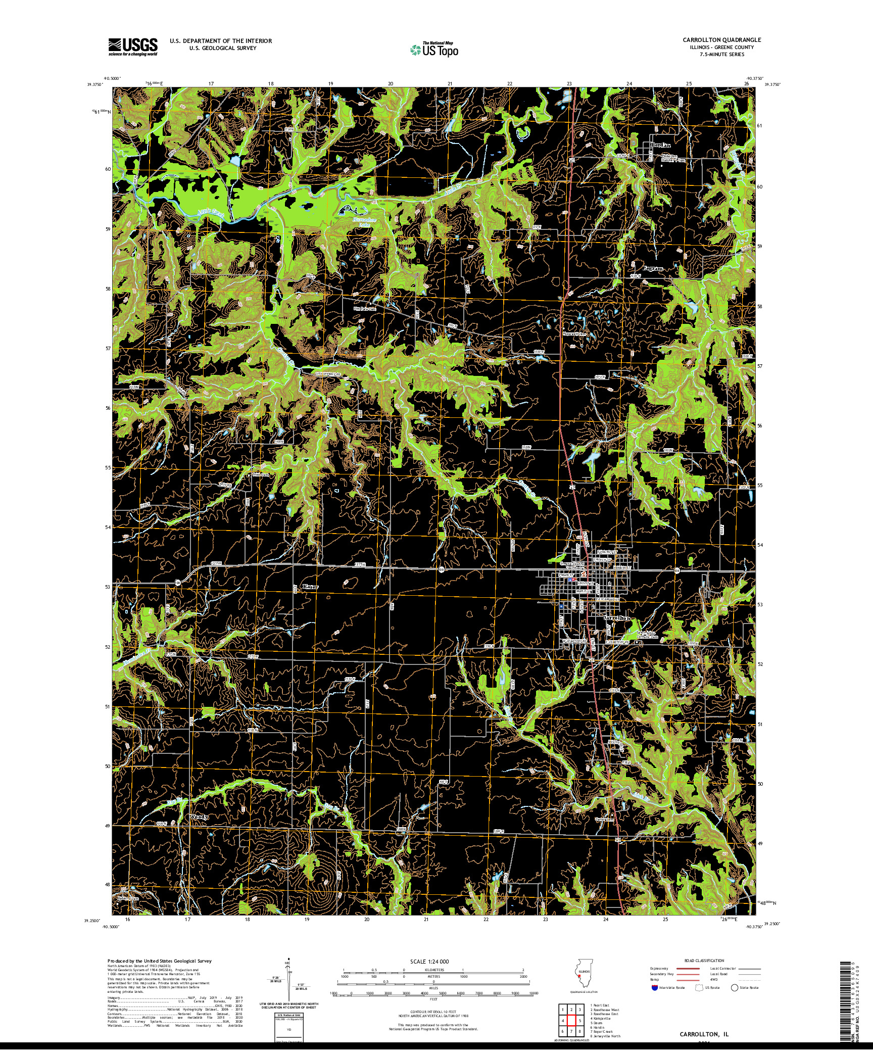 USGS US TOPO 7.5-MINUTE MAP FOR CARROLLTON, IL 2021