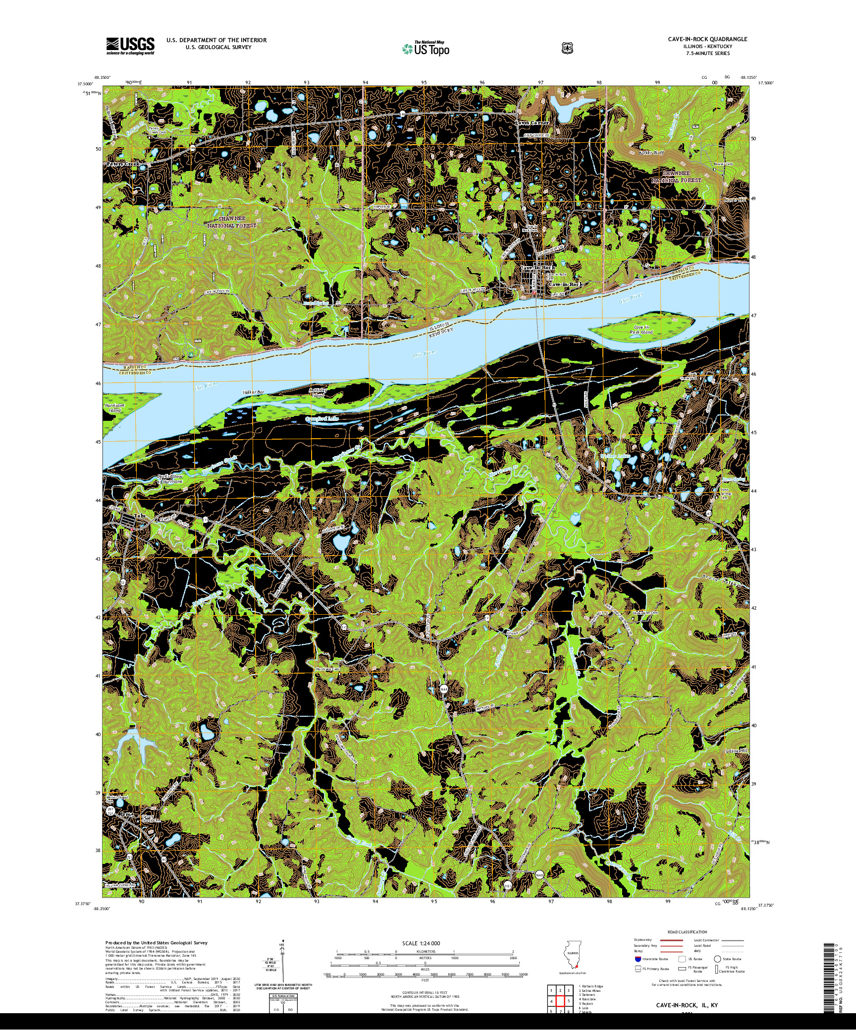 USGS US TOPO 7.5-MINUTE MAP FOR CAVE-IN-ROCK, IL,KY 2021