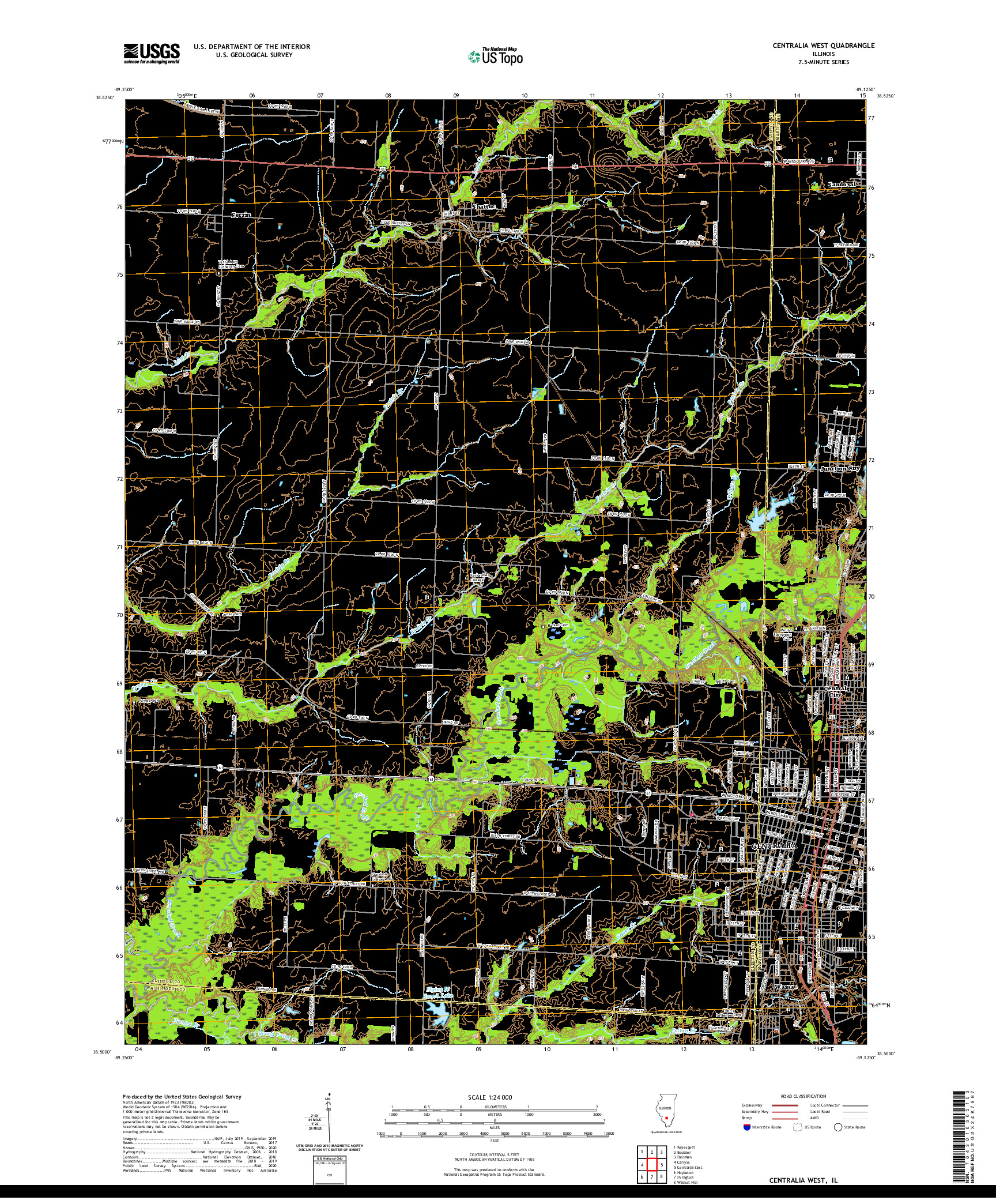 USGS US TOPO 7.5-MINUTE MAP FOR CENTRALIA WEST, IL 2021