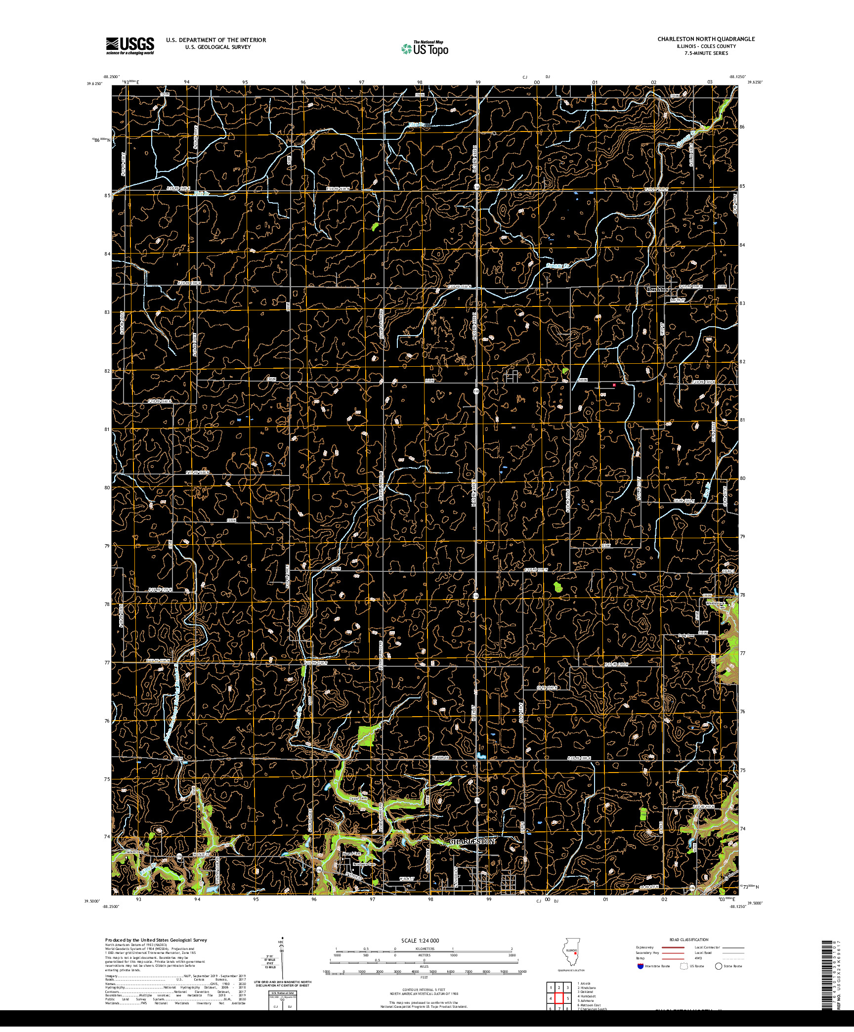 USGS US TOPO 7.5-MINUTE MAP FOR CHARLESTON NORTH, IL 2021