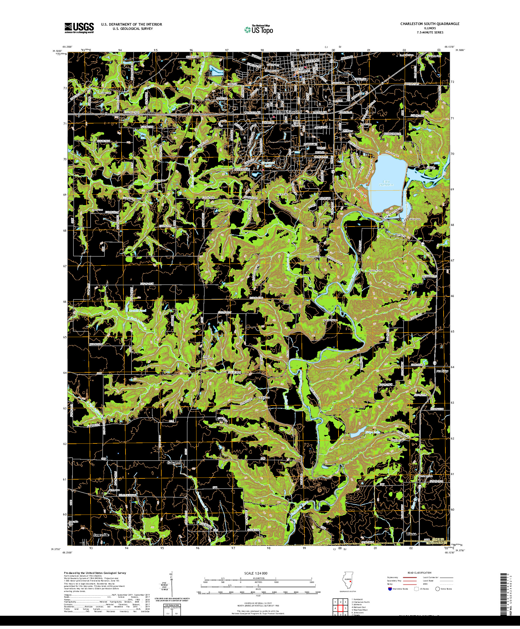 USGS US TOPO 7.5-MINUTE MAP FOR CHARLESTON SOUTH, IL 2021