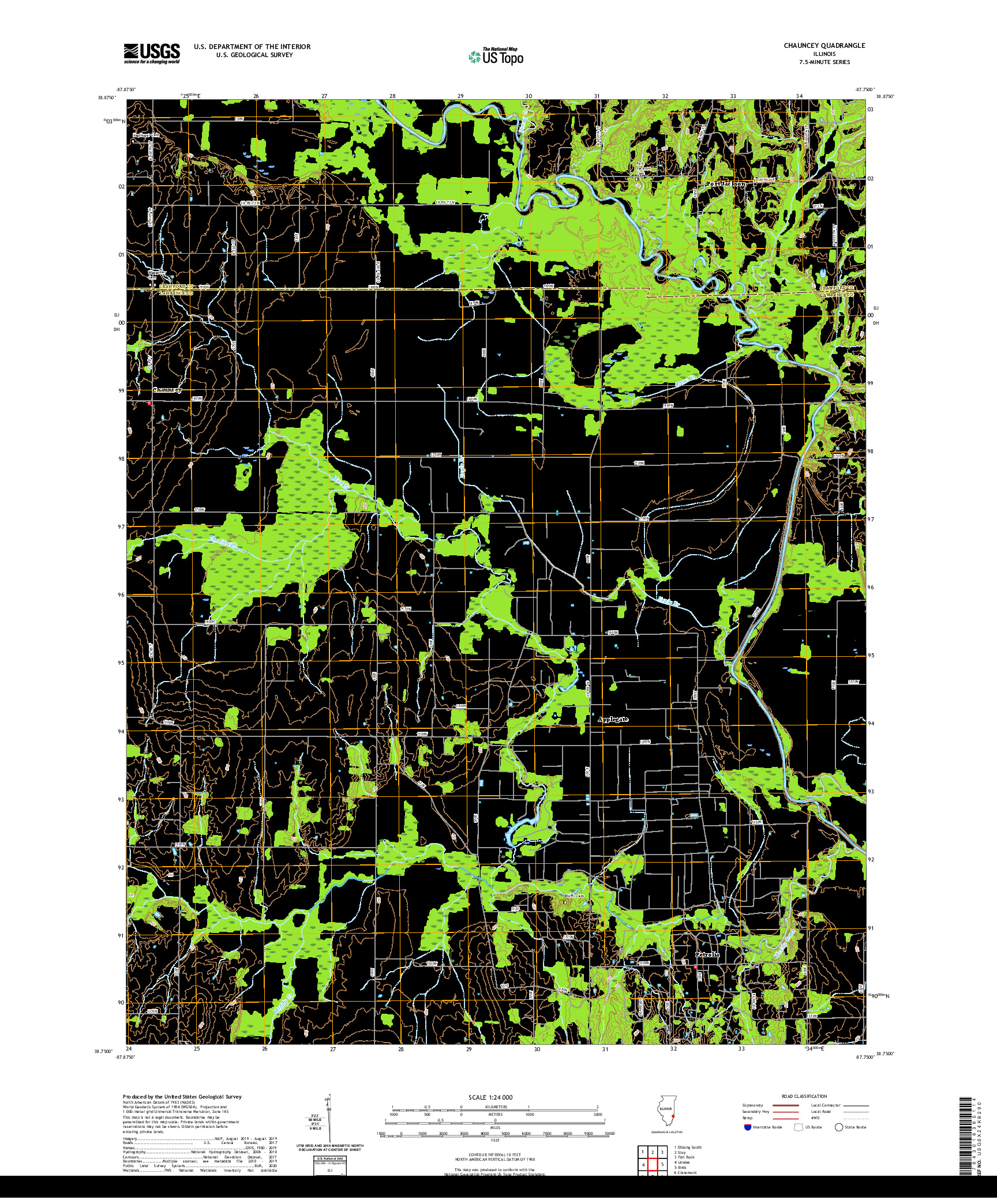 USGS US TOPO 7.5-MINUTE MAP FOR CHAUNCEY, IL 2021