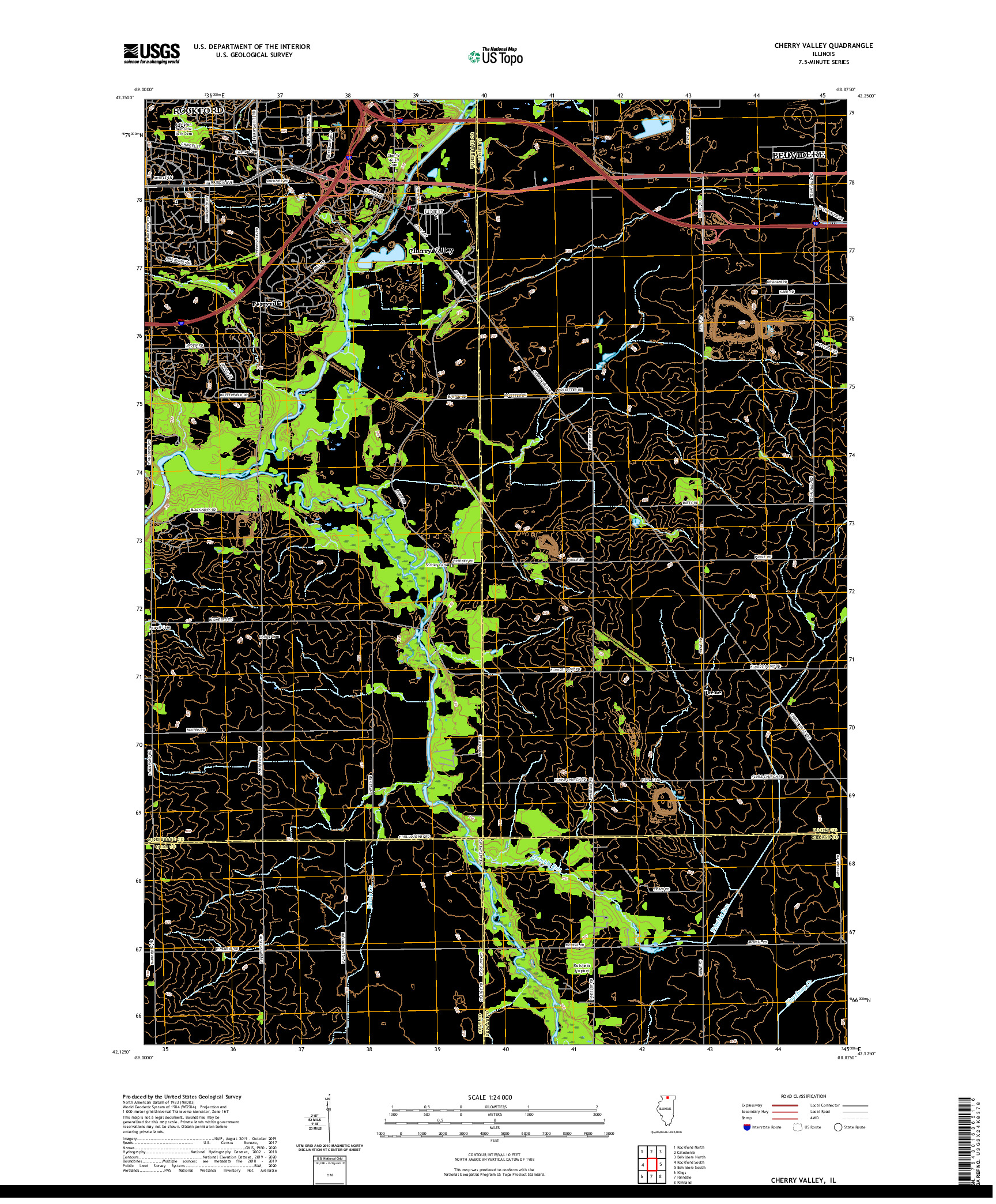 USGS US TOPO 7.5-MINUTE MAP FOR CHERRY VALLEY, IL 2021