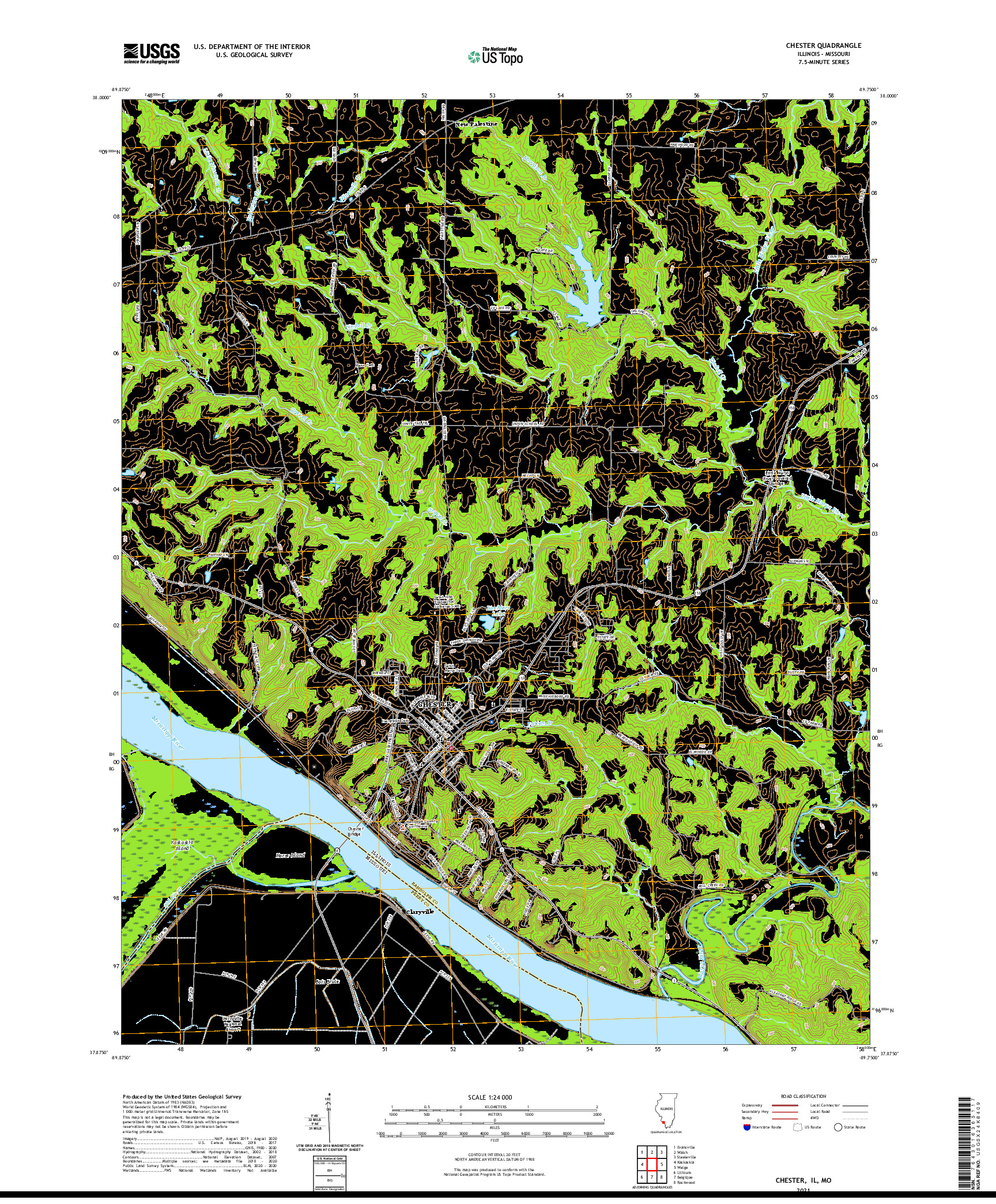 USGS US TOPO 7.5-MINUTE MAP FOR CHESTER, IL,MO 2021