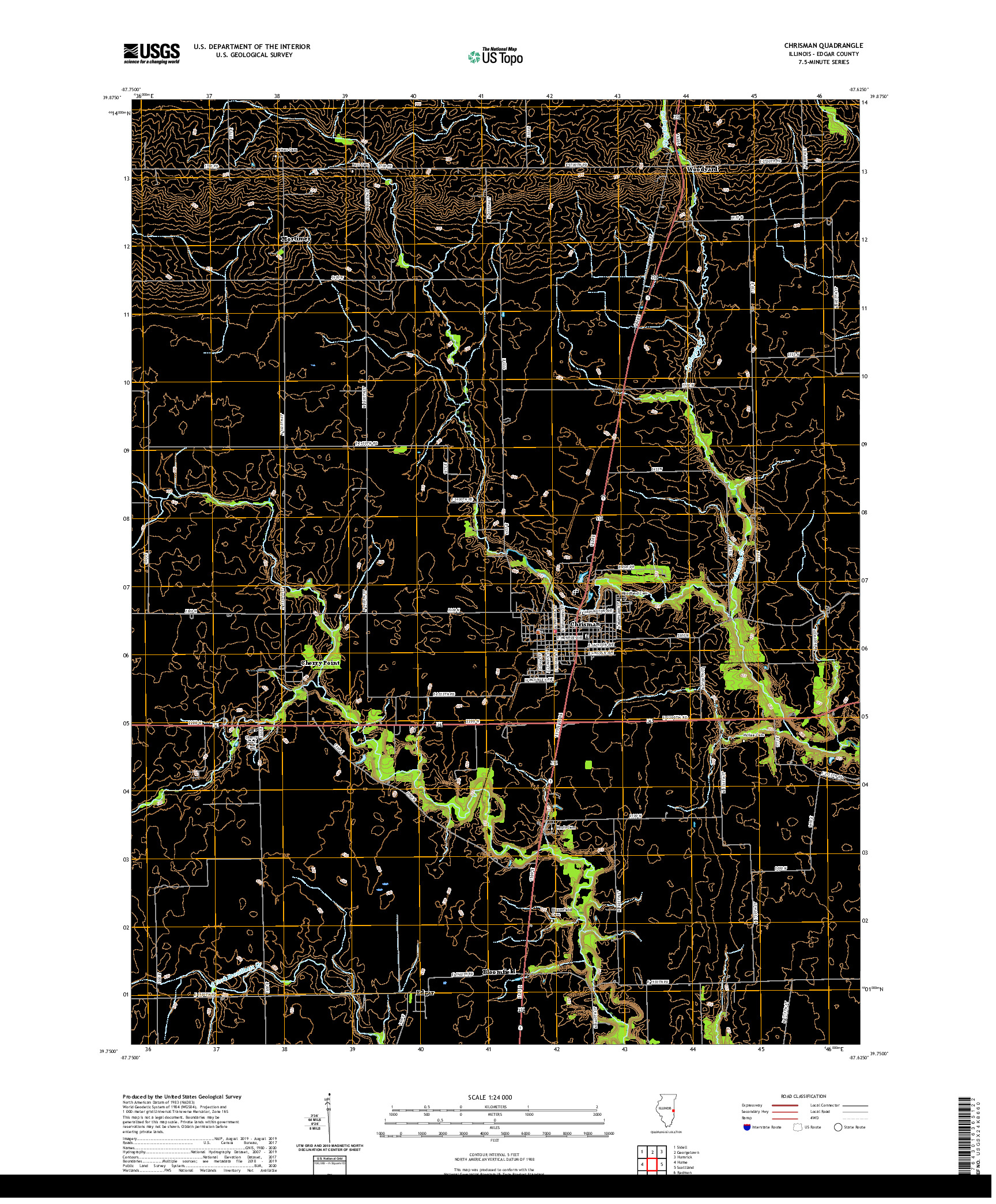 USGS US TOPO 7.5-MINUTE MAP FOR CHRISMAN, IL 2021