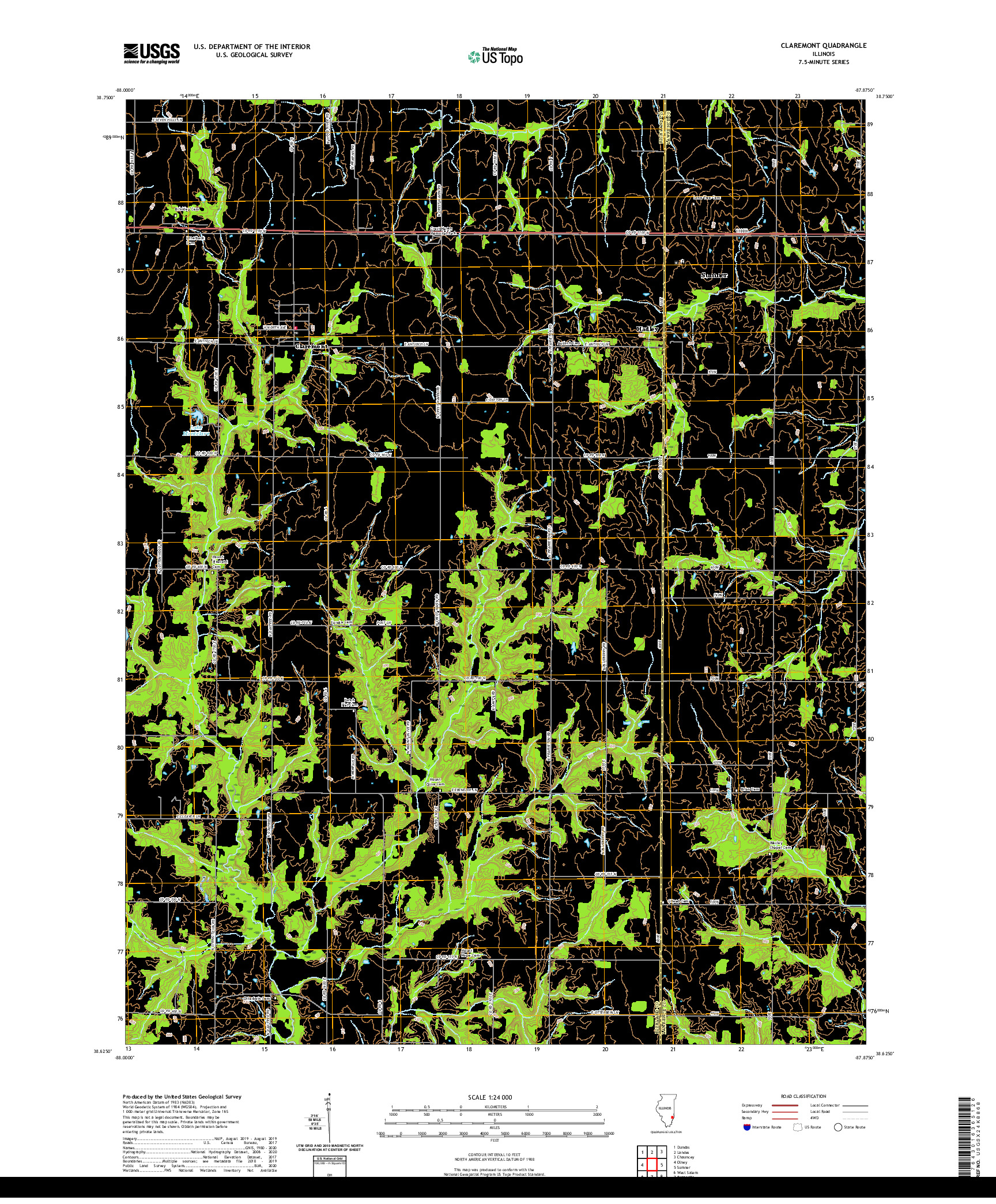 USGS US TOPO 7.5-MINUTE MAP FOR CLAREMONT, IL 2021