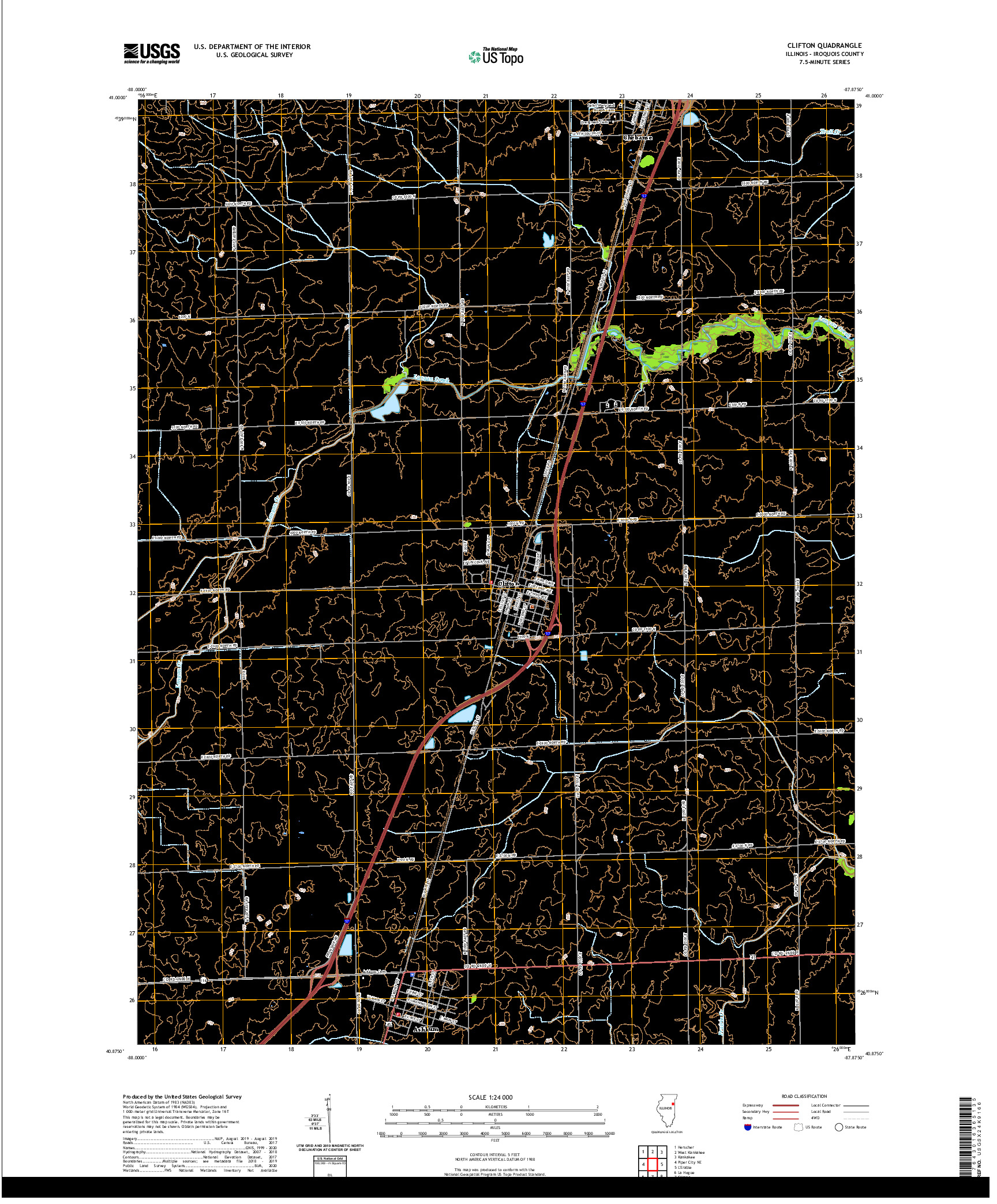 USGS US TOPO 7.5-MINUTE MAP FOR CLIFTON, IL 2021