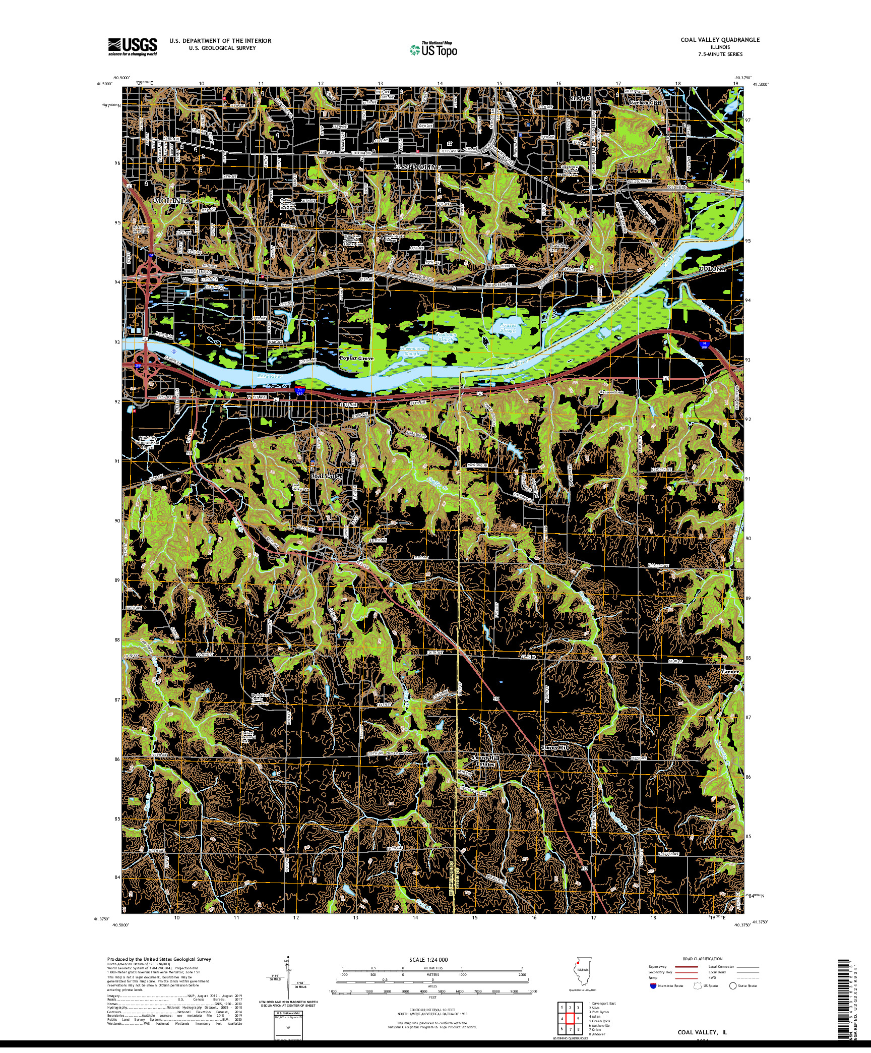 USGS US TOPO 7.5-MINUTE MAP FOR COAL VALLEY, IL 2021