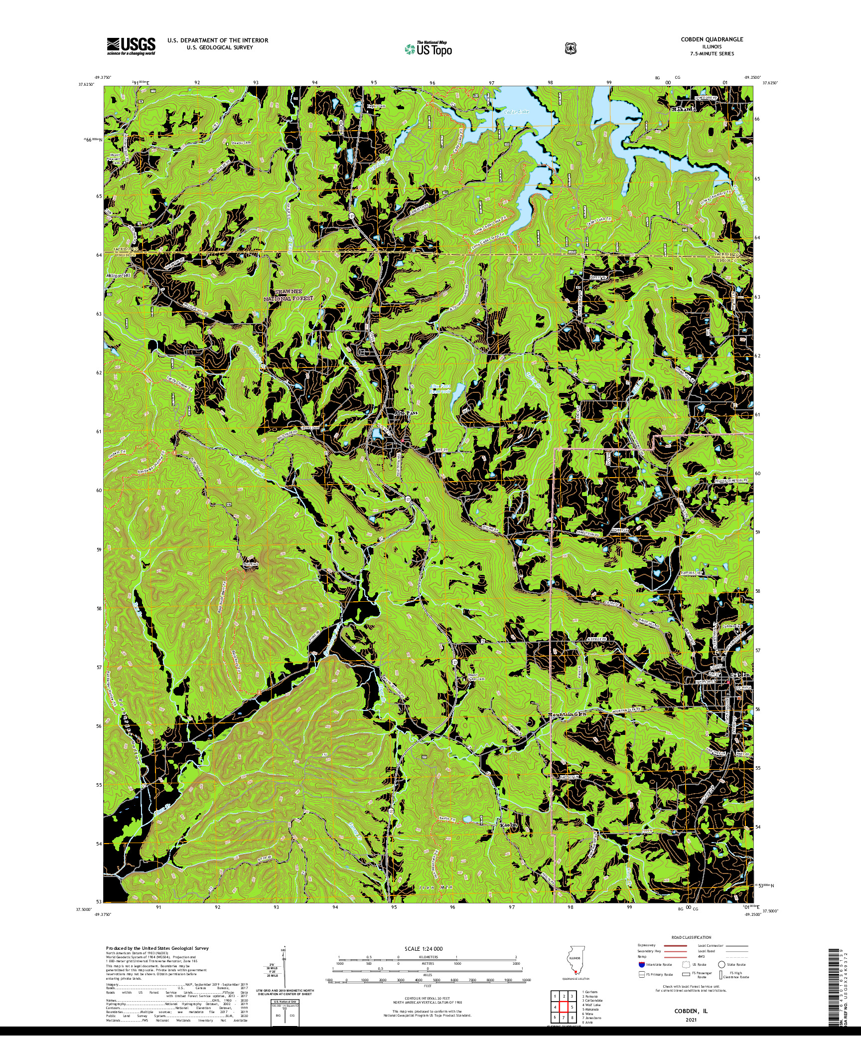 USGS US TOPO 7.5-MINUTE MAP FOR COBDEN, IL 2021