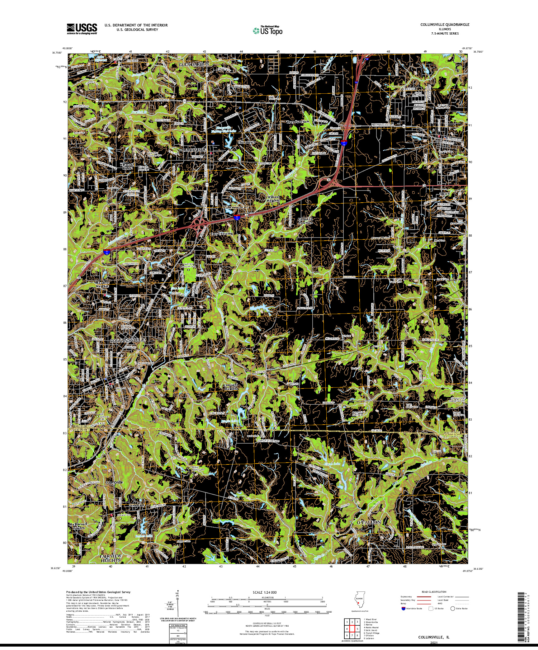 USGS US TOPO 7.5-MINUTE MAP FOR COLLINSVILLE, IL 2021