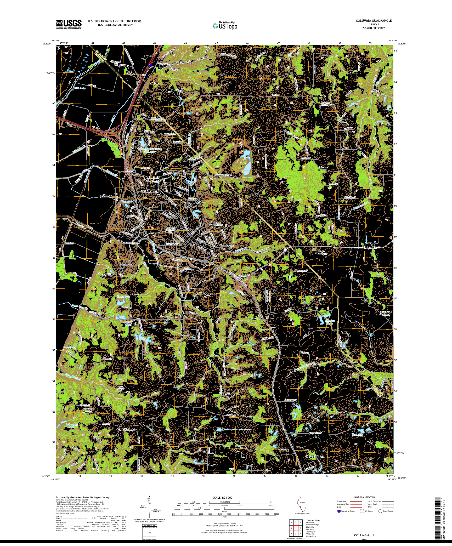 USGS US TOPO 7.5-MINUTE MAP FOR COLUMBIA, IL 2021