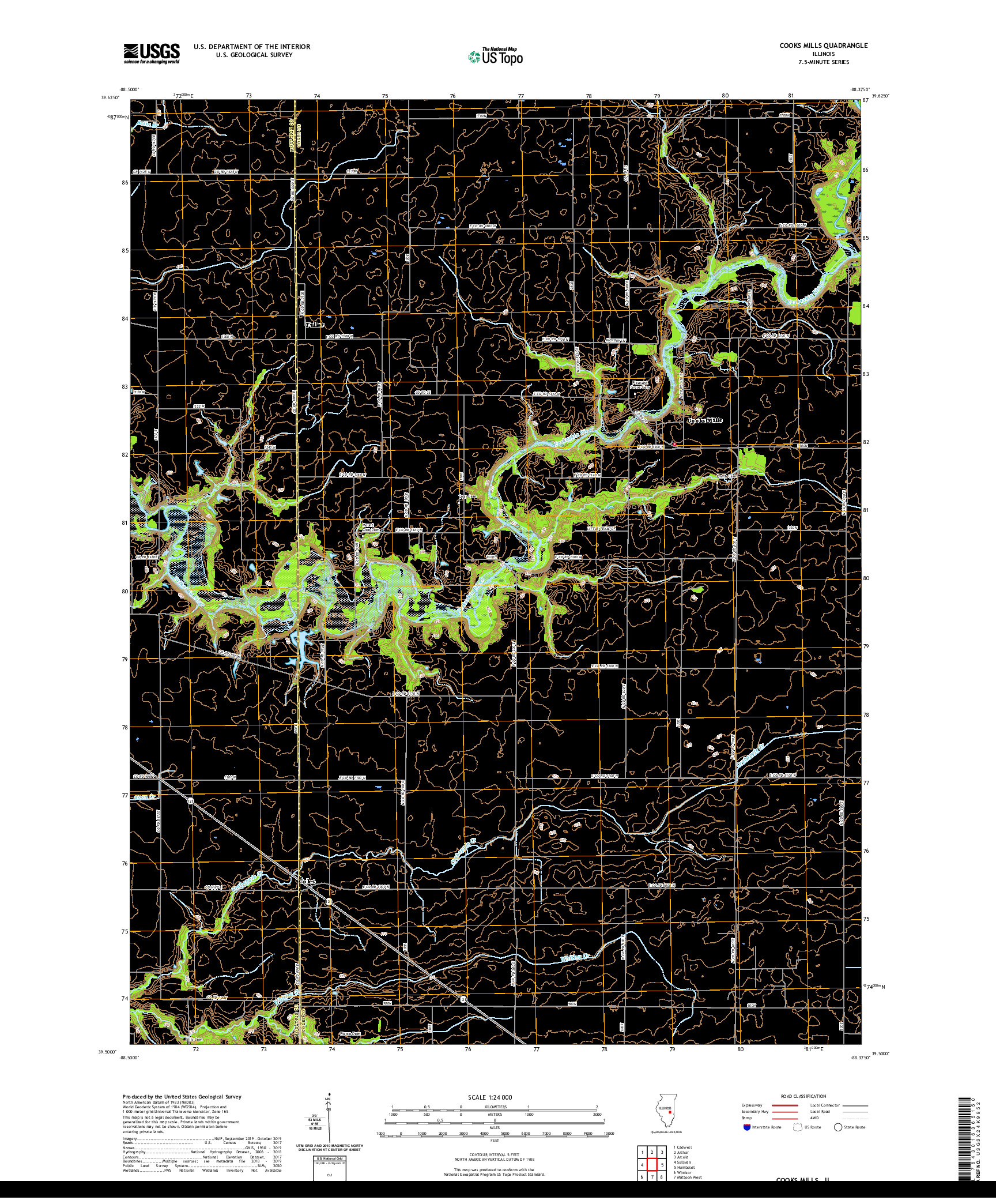 USGS US TOPO 7.5-MINUTE MAP FOR COOKS MILLS, IL 2021