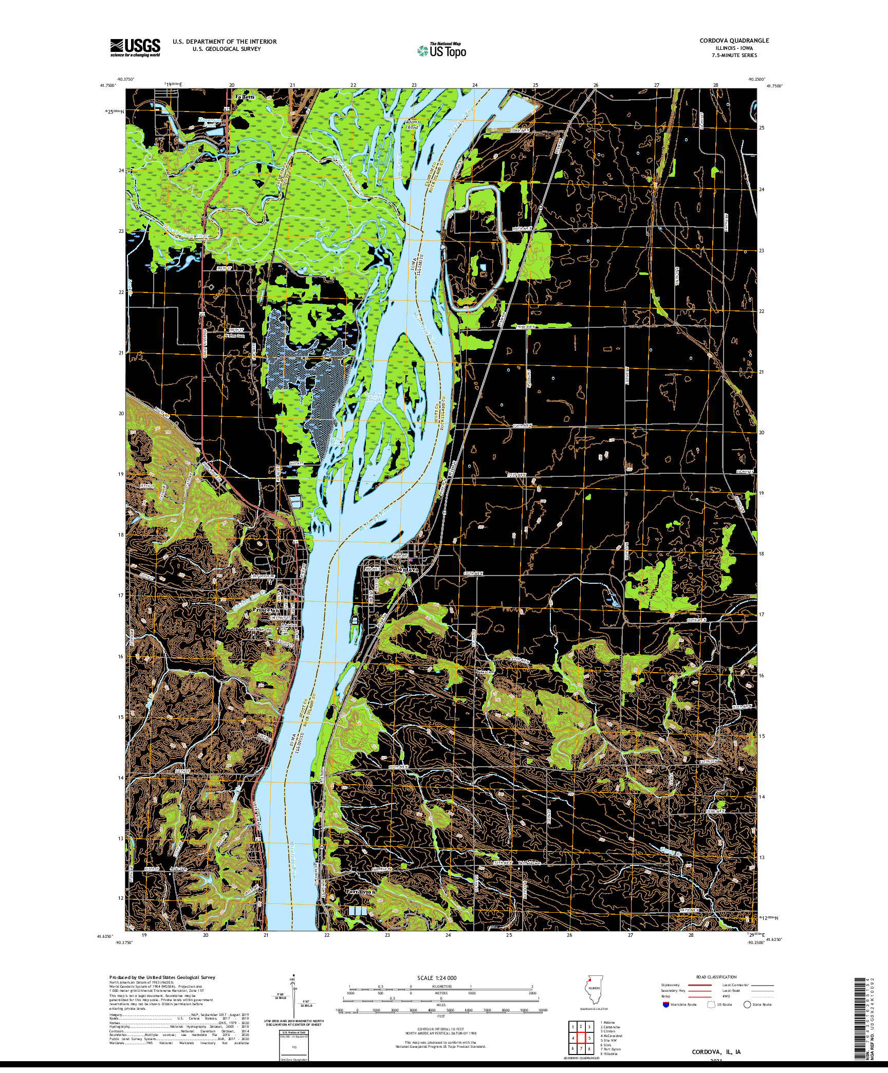 USGS US TOPO 7.5-MINUTE MAP FOR CORDOVA, IL,IA 2021