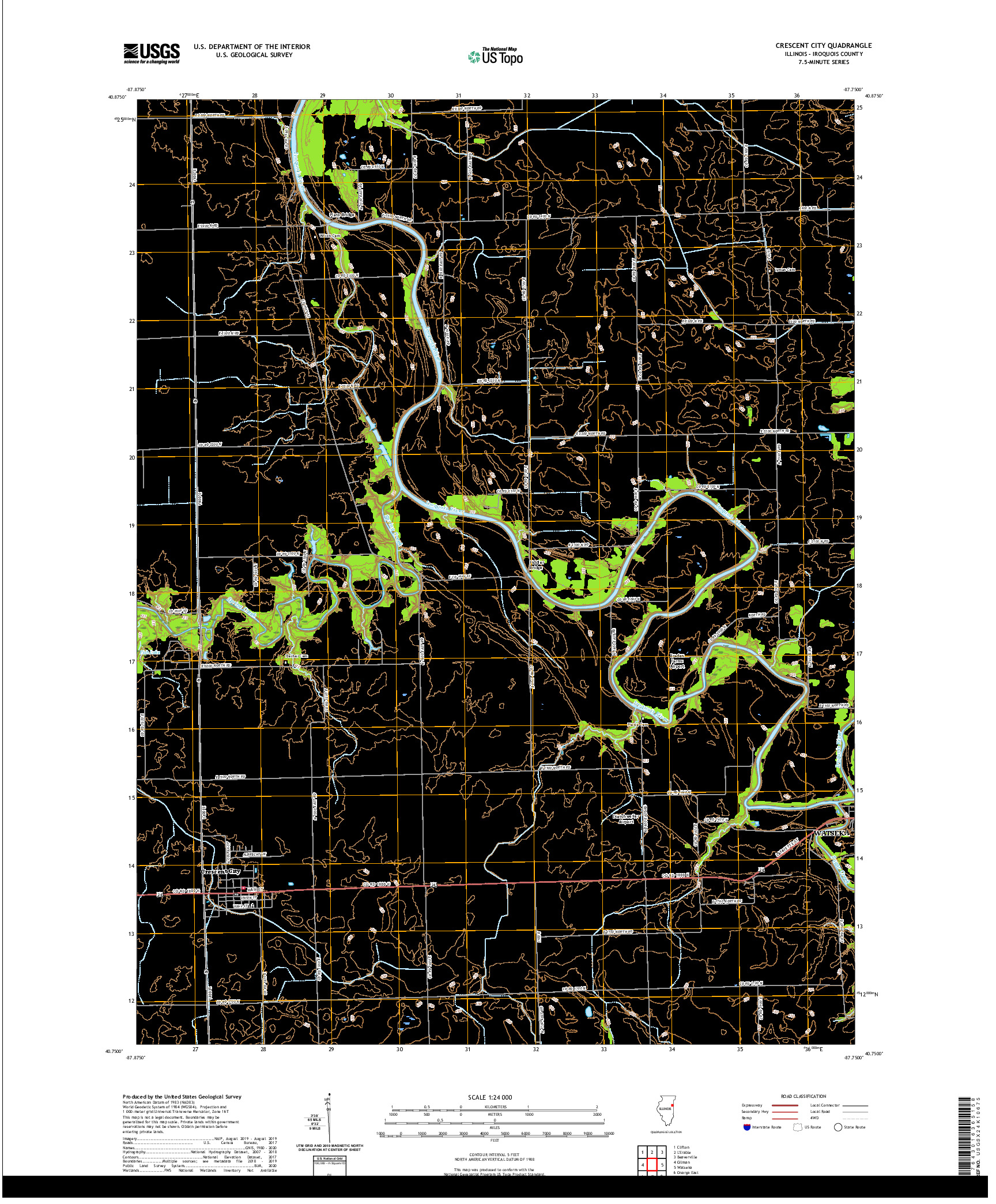 USGS US TOPO 7.5-MINUTE MAP FOR CRESCENT CITY, IL 2021