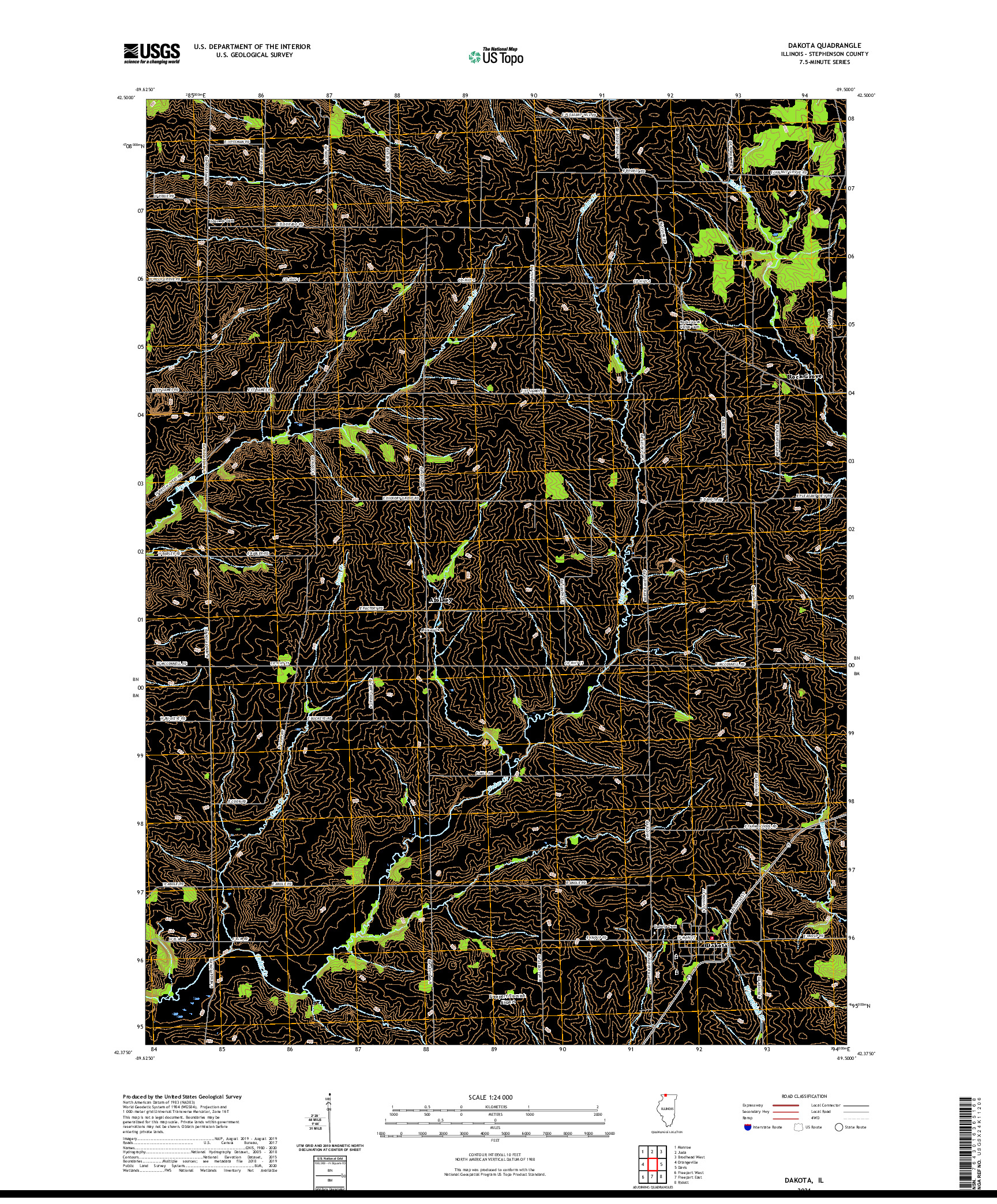 USGS US TOPO 7.5-MINUTE MAP FOR DAKOTA, IL 2021