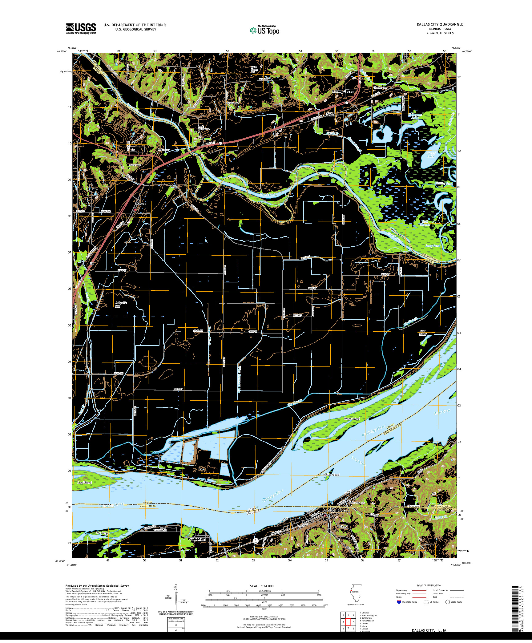 USGS US TOPO 7.5-MINUTE MAP FOR DALLAS CITY, IL,IA 2021