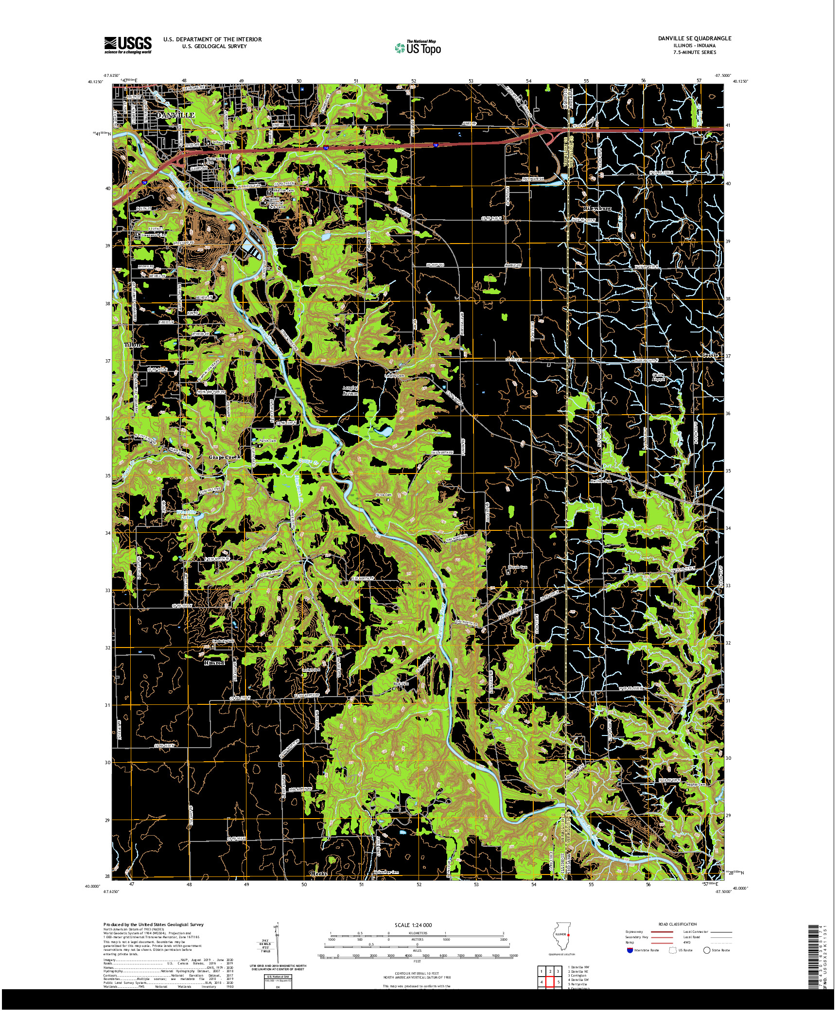 USGS US TOPO 7.5-MINUTE MAP FOR DANVILLE SE, IL,IN 2021