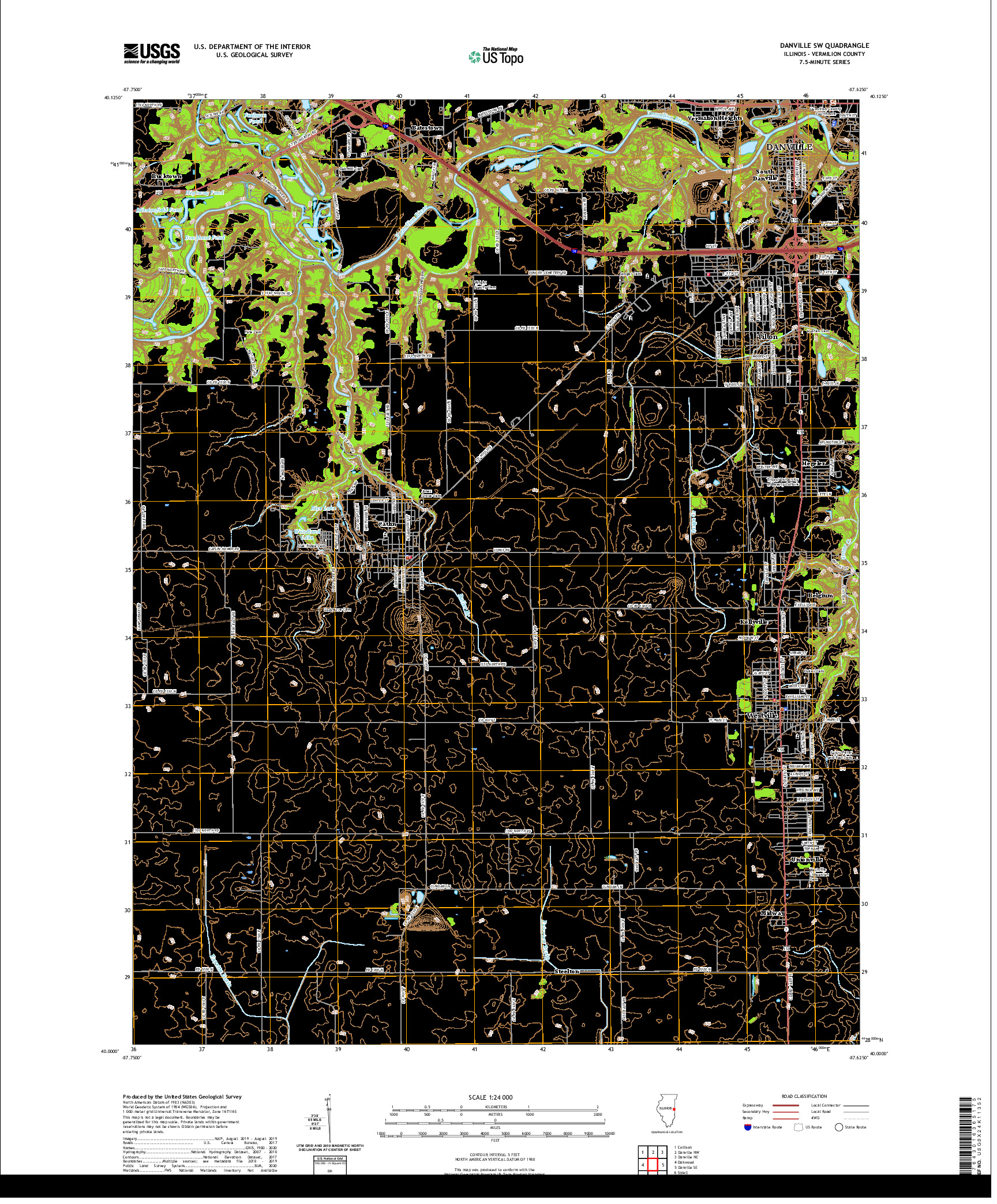 USGS US TOPO 7.5-MINUTE MAP FOR DANVILLE SW, IL 2021