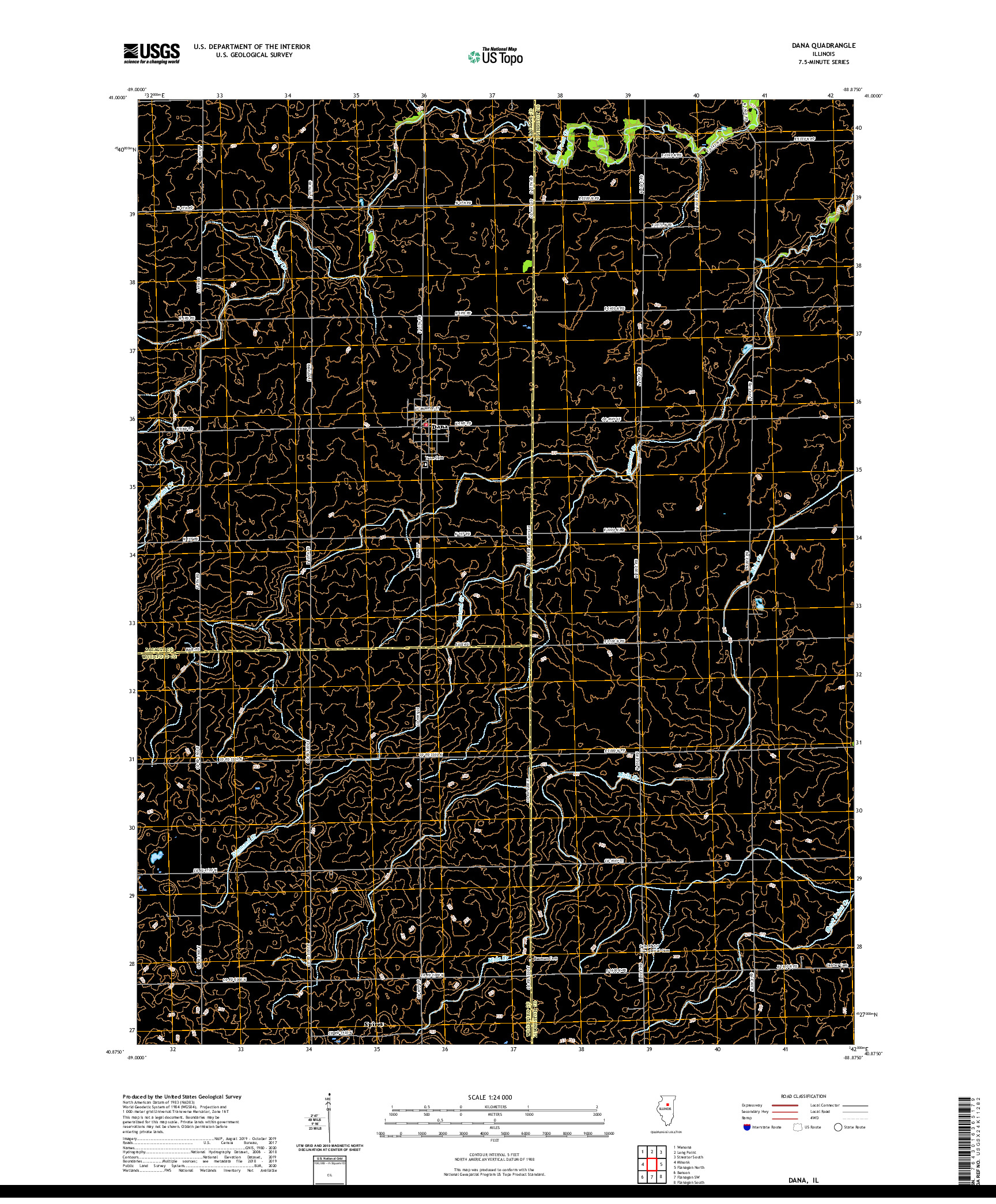 USGS US TOPO 7.5-MINUTE MAP FOR DANA, IL 2021