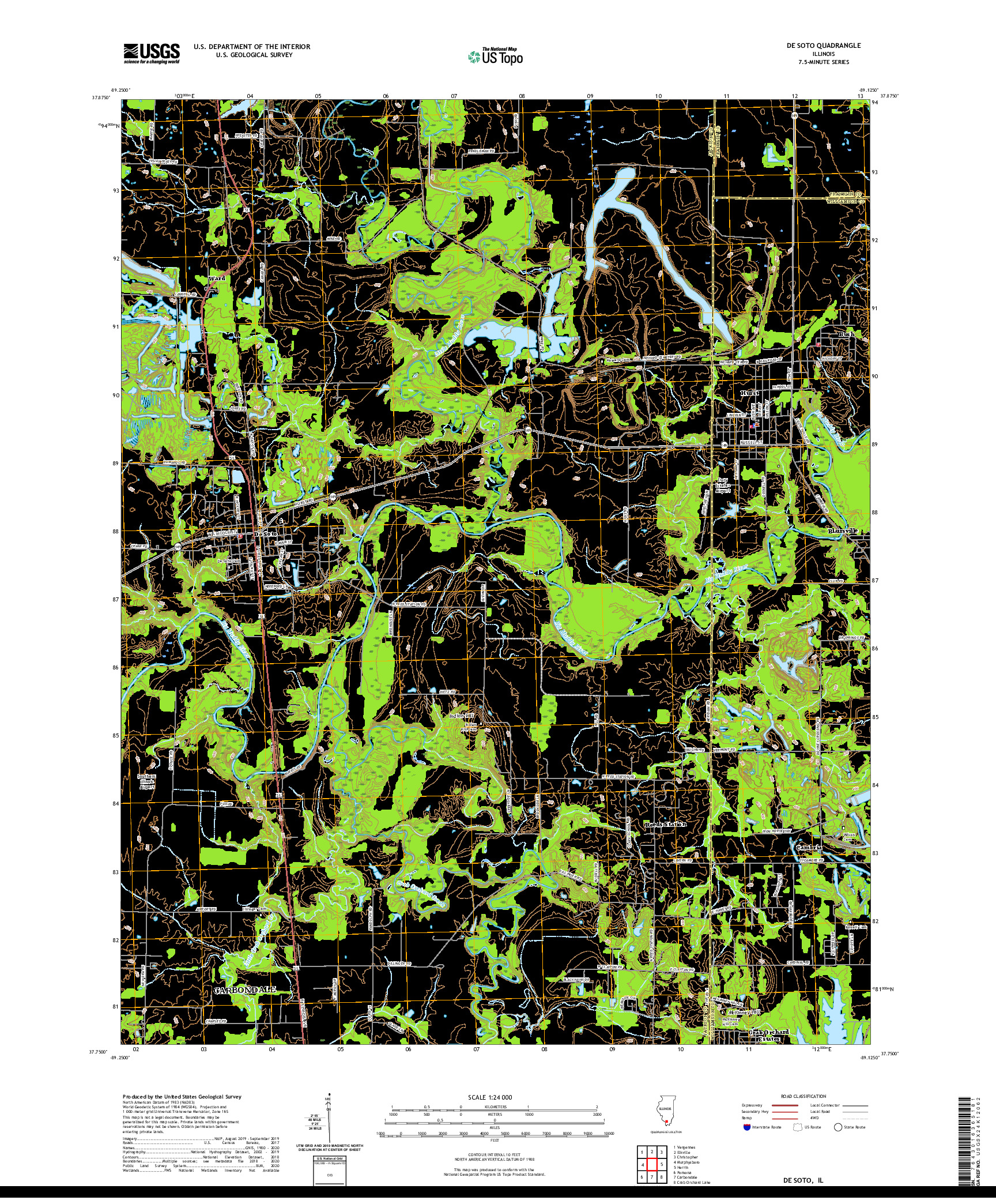 USGS US TOPO 7.5-MINUTE MAP FOR DE SOTO, IL 2021