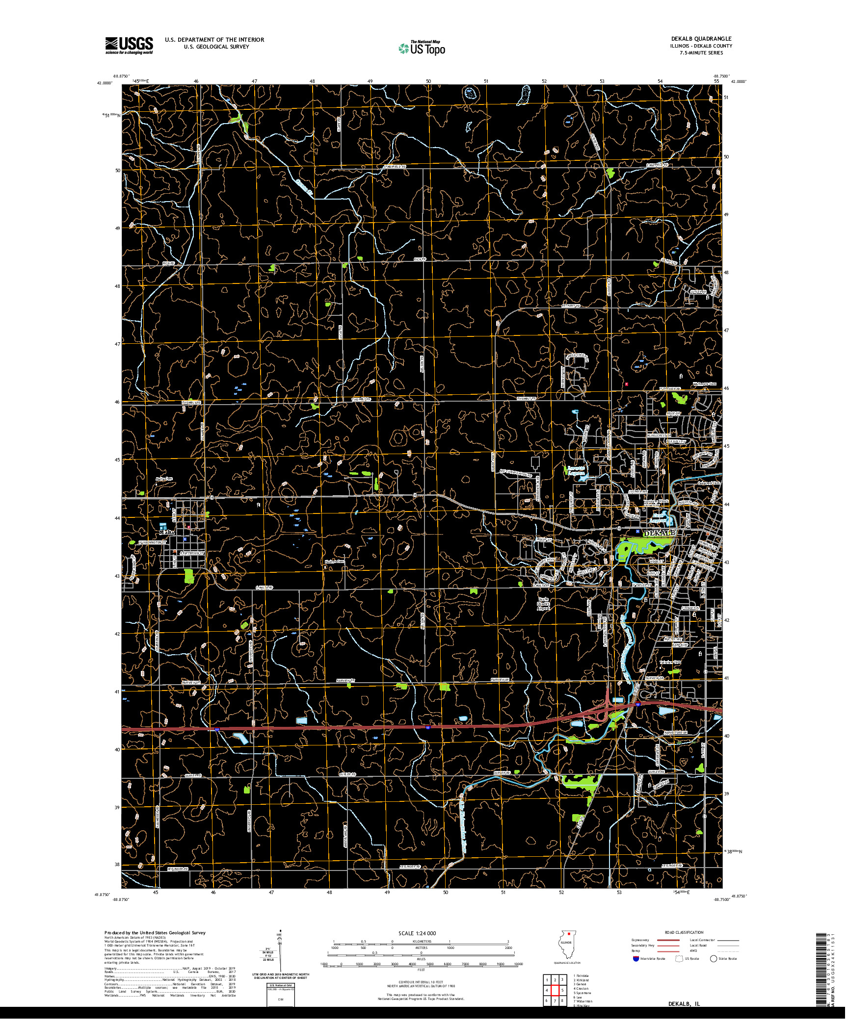 USGS US TOPO 7.5-MINUTE MAP FOR DEKALB, IL 2021
