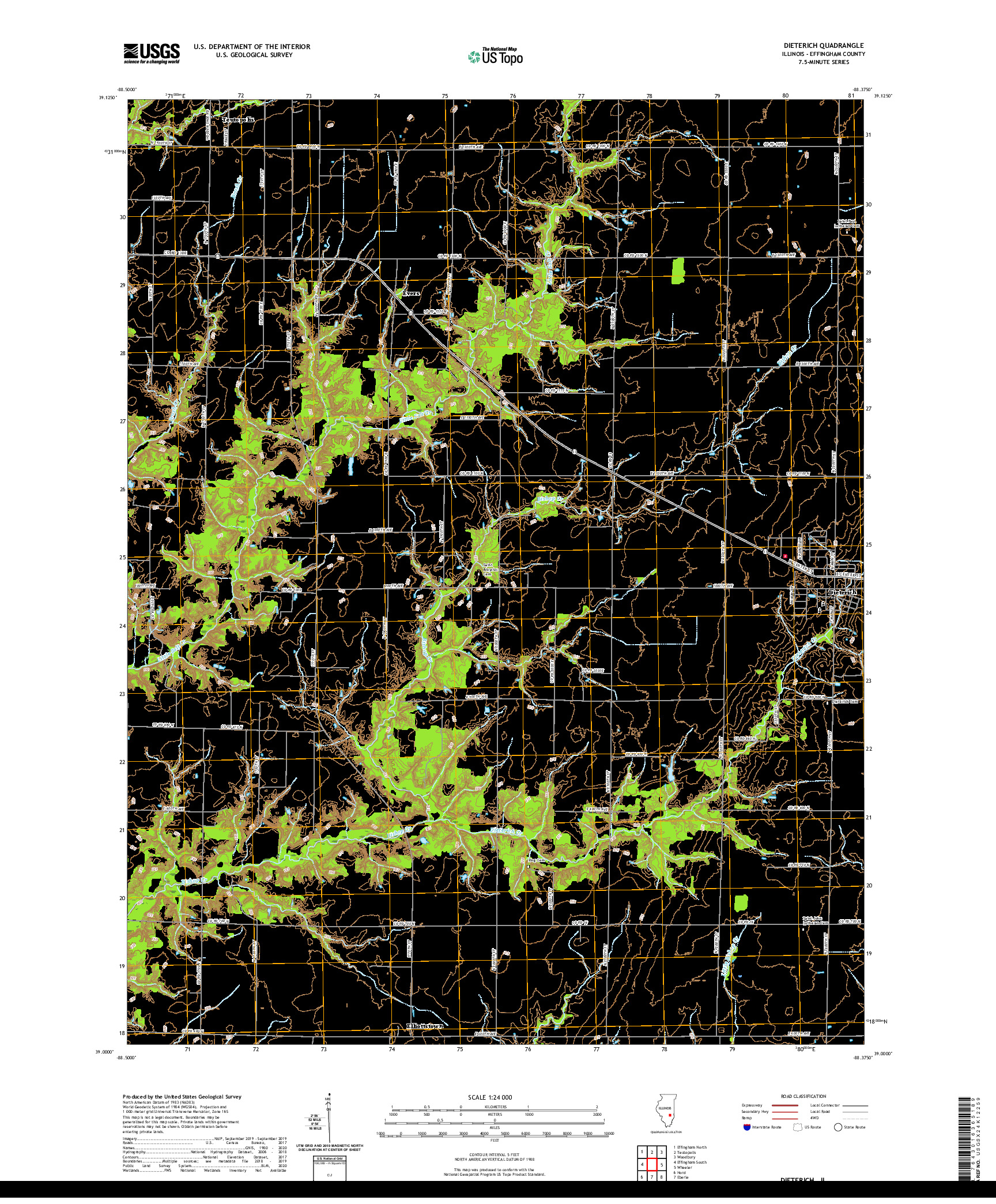 USGS US TOPO 7.5-MINUTE MAP FOR DIETERICH, IL 2021