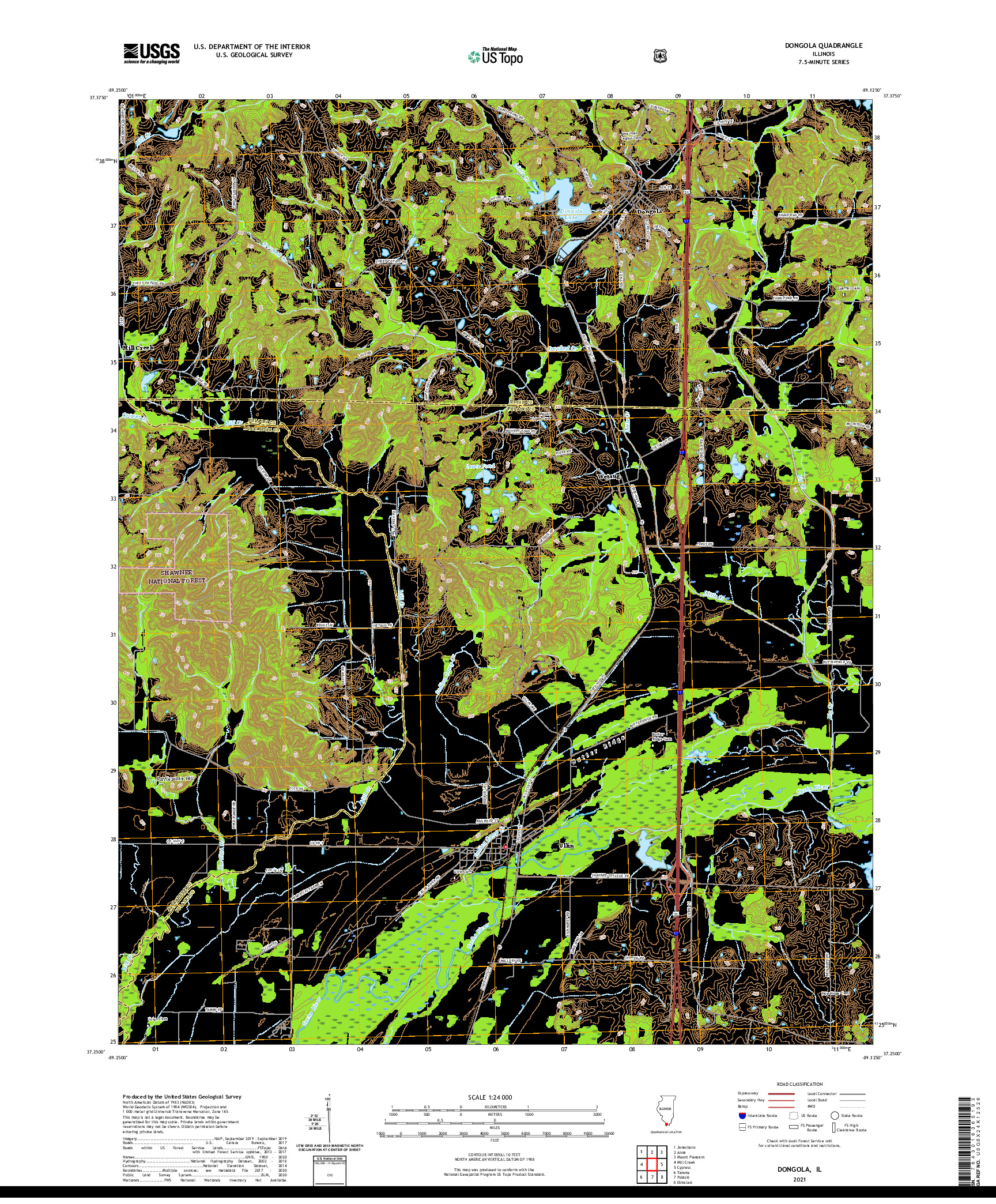 USGS US TOPO 7.5-MINUTE MAP FOR DONGOLA, IL 2021
