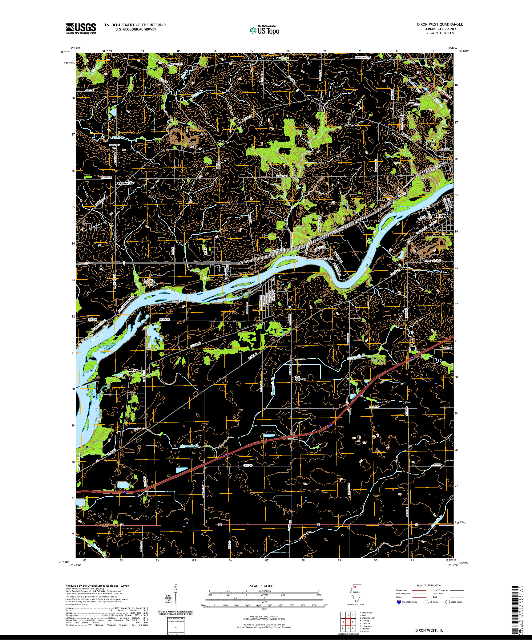 USGS US TOPO 7.5-MINUTE MAP FOR DIXON WEST, IL 2021