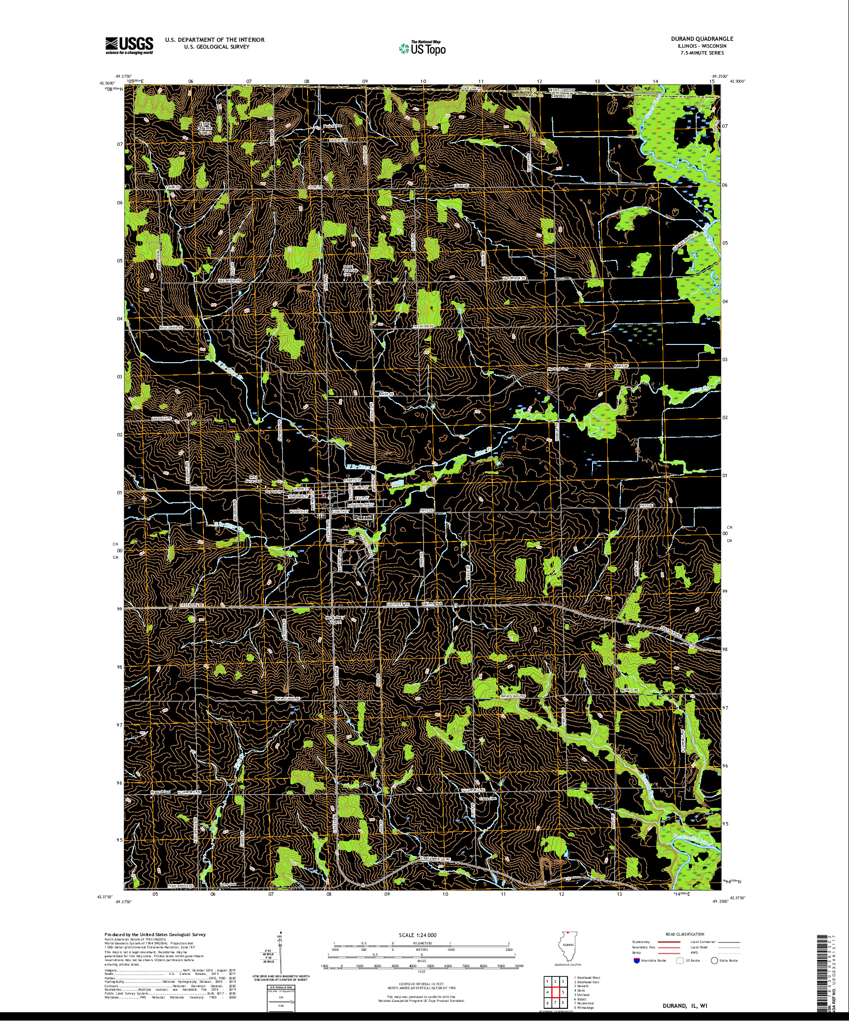 USGS US TOPO 7.5-MINUTE MAP FOR DURAND, IL,WI 2021