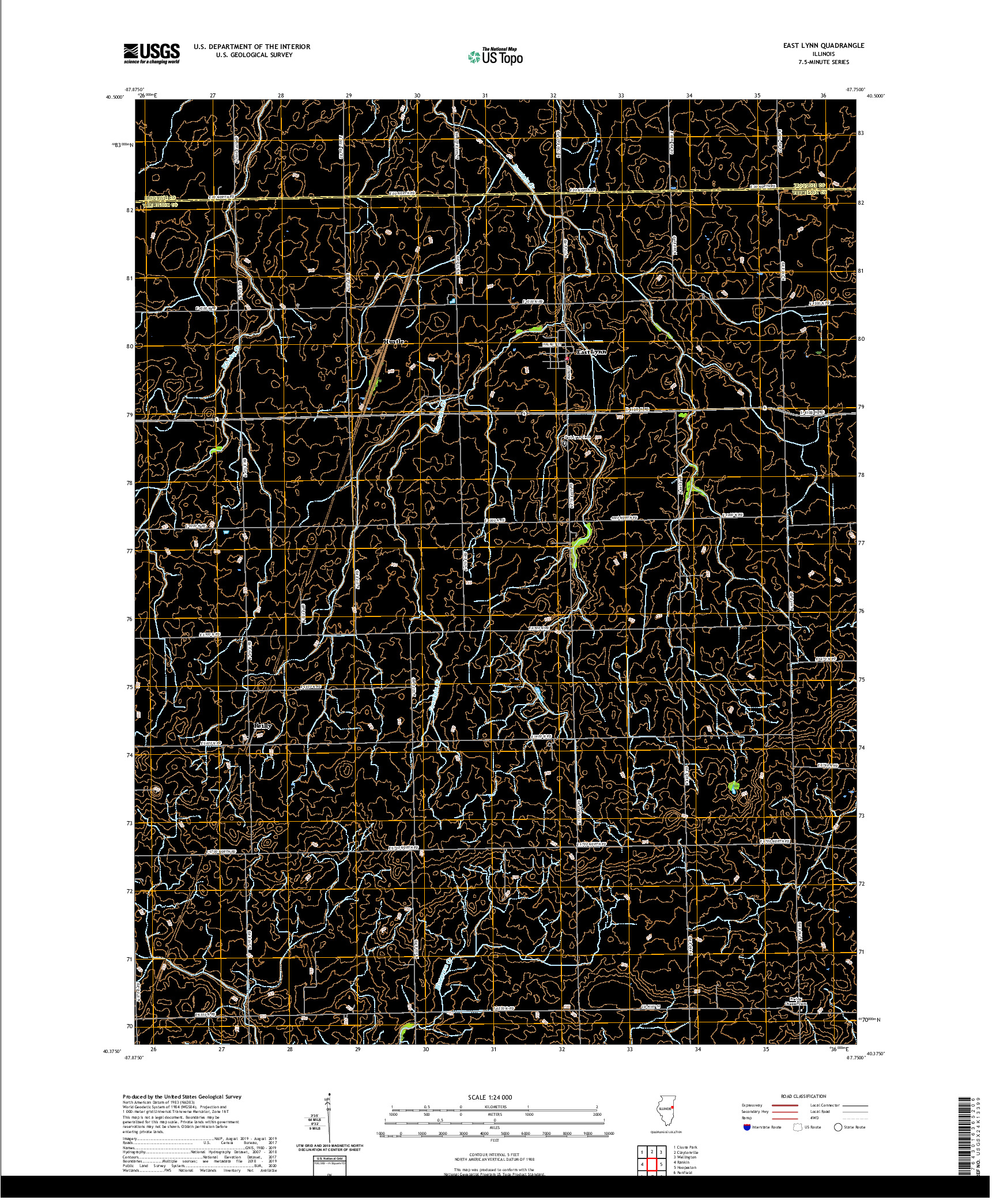 USGS US TOPO 7.5-MINUTE MAP FOR EAST LYNN, IL 2021