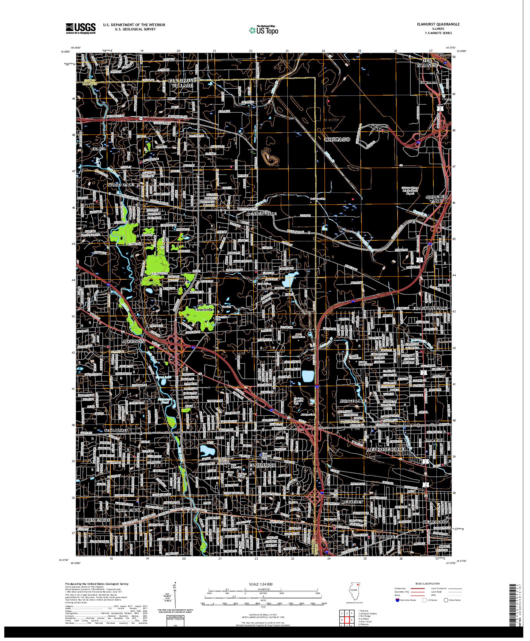 USGS US TOPO 7.5-MINUTE MAP FOR ELMHURST, IL 2021
