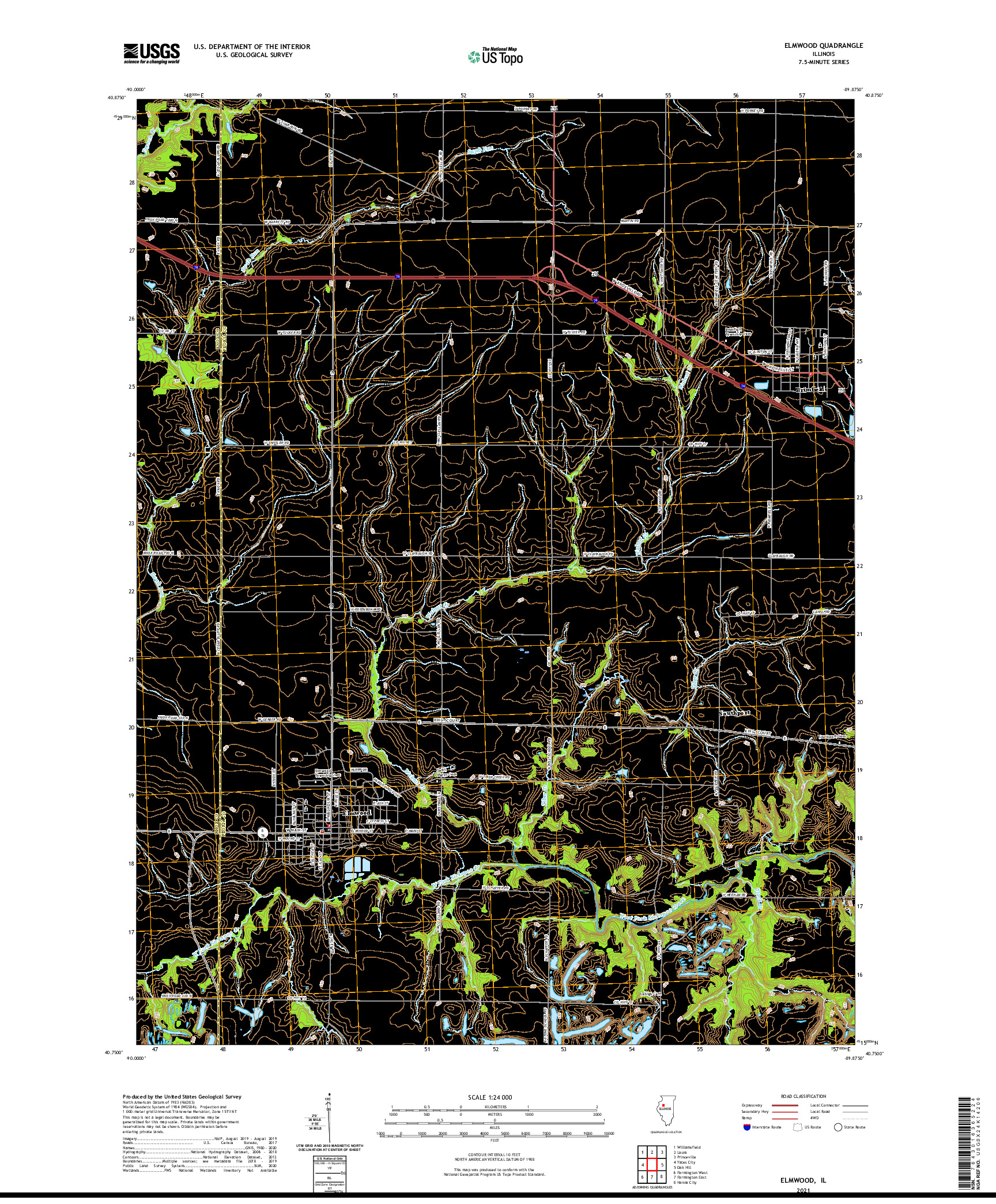 USGS US TOPO 7.5-MINUTE MAP FOR ELMWOOD, IL 2021