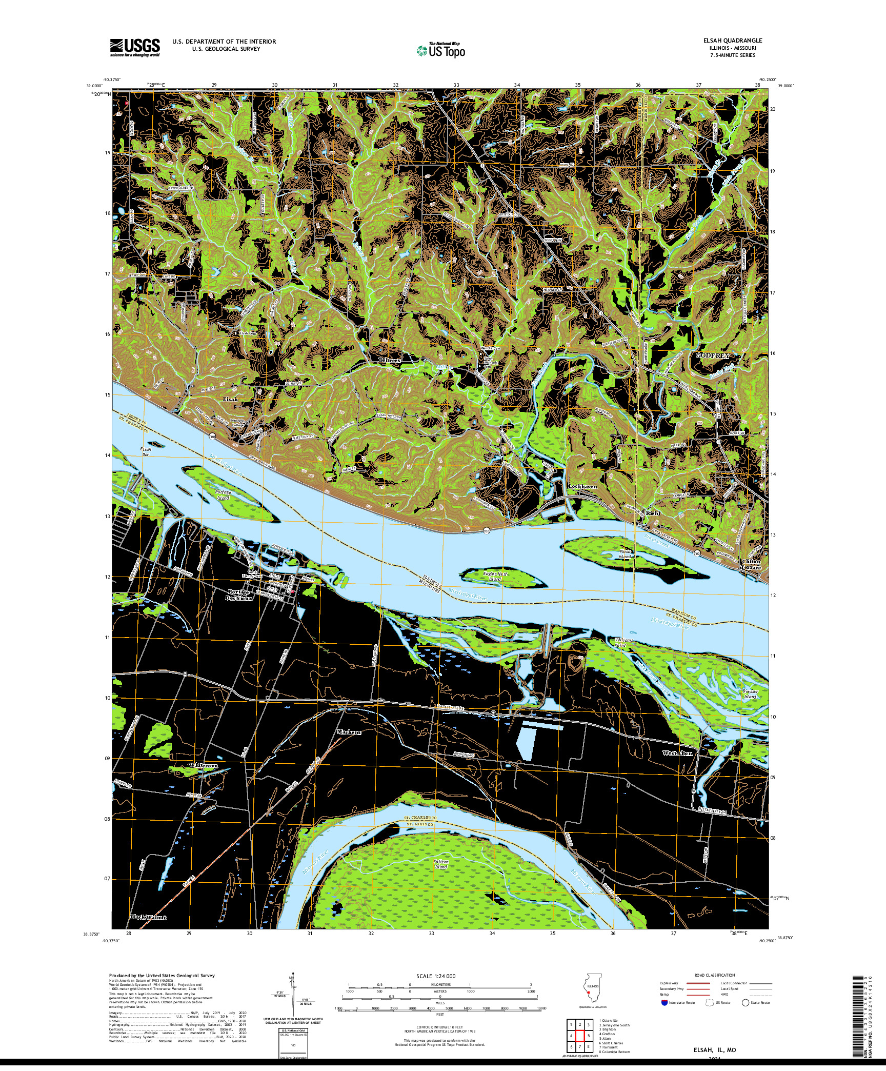 USGS US TOPO 7.5-MINUTE MAP FOR ELSAH, IL,MO 2021