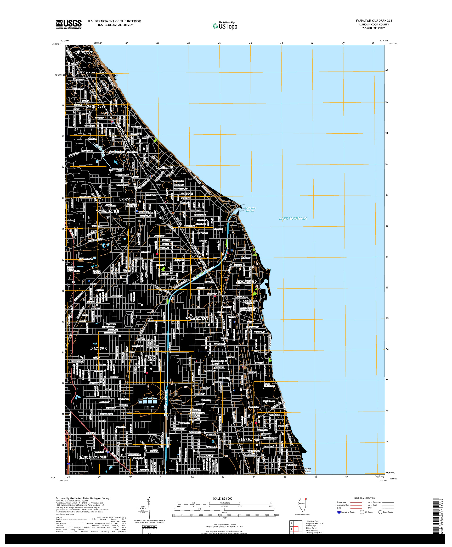 USGS US TOPO 7.5-MINUTE MAP FOR EVANSTON, IL 2021