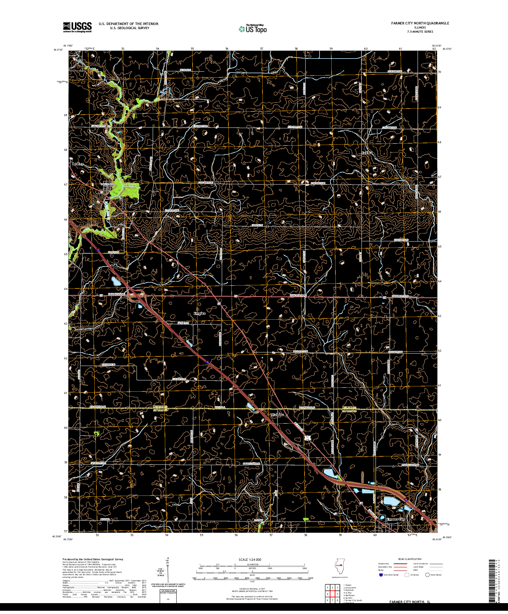 USGS US TOPO 7.5-MINUTE MAP FOR FARMER CITY NORTH, IL 2021