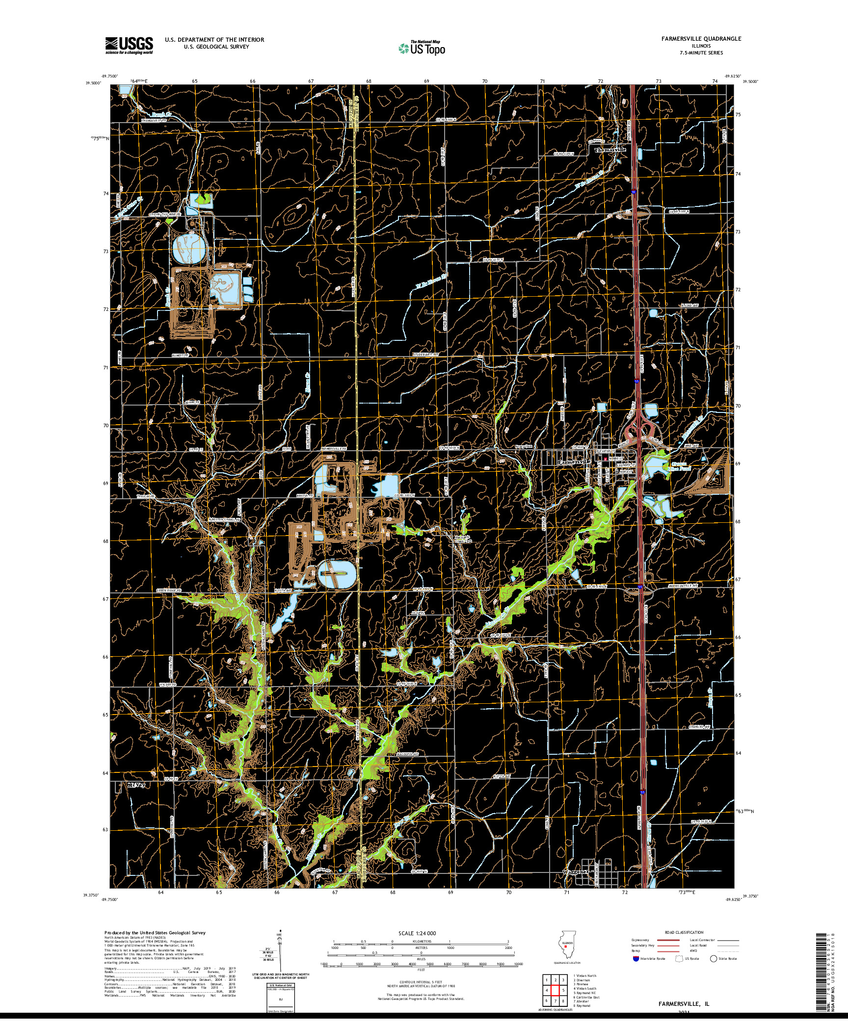 USGS US TOPO 7.5-MINUTE MAP FOR FARMERSVILLE, IL 2021