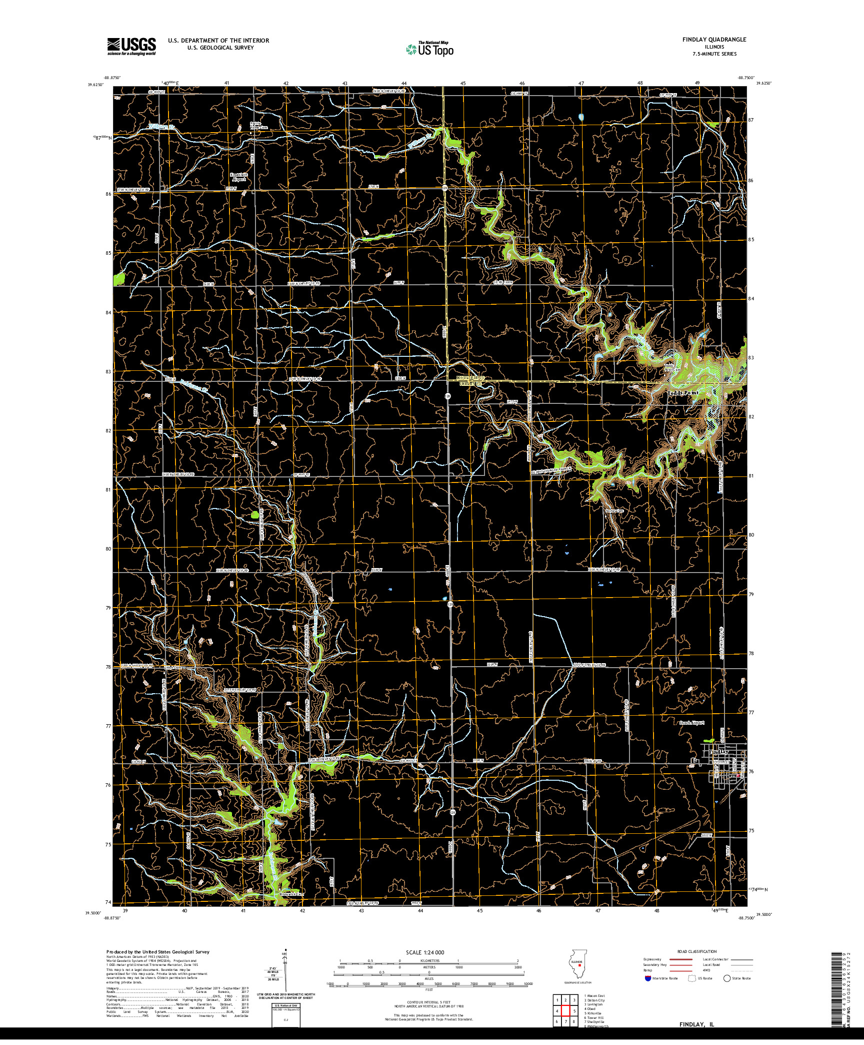 USGS US TOPO 7.5-MINUTE MAP FOR FINDLAY, IL 2021