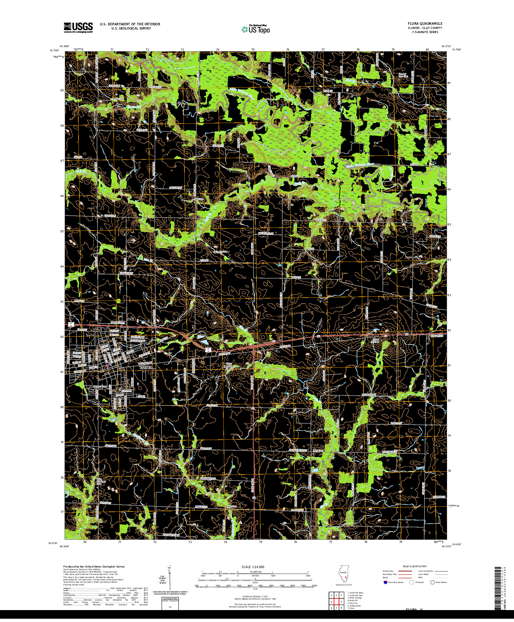 USGS US TOPO 7.5-MINUTE MAP FOR FLORA, IL 2021