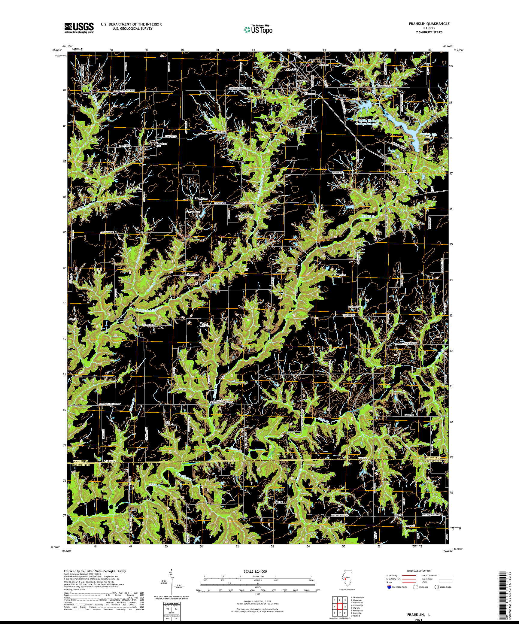 USGS US TOPO 7.5-MINUTE MAP FOR FRANKLIN, IL 2021