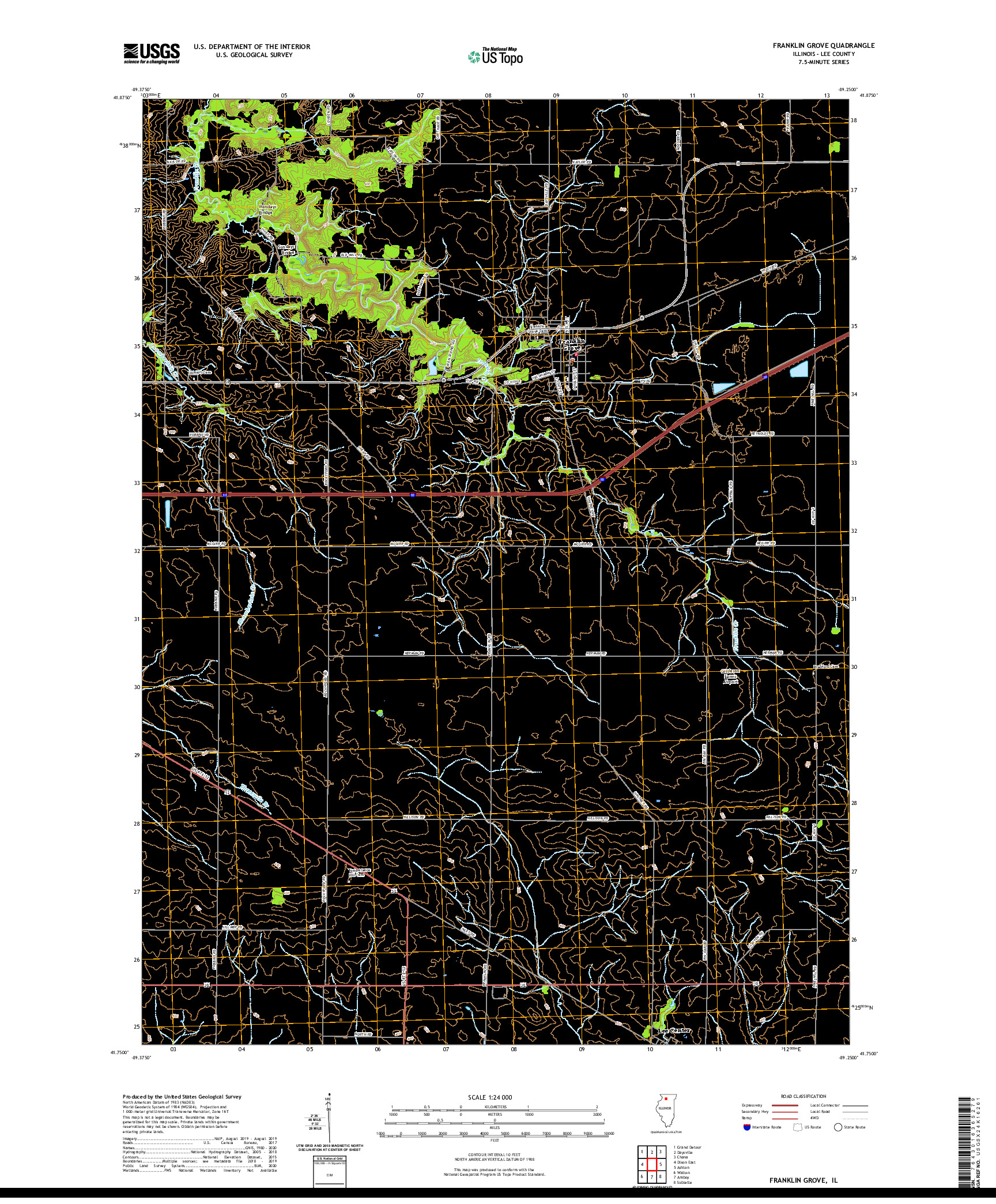 USGS US TOPO 7.5-MINUTE MAP FOR FRANKLIN GROVE, IL 2021