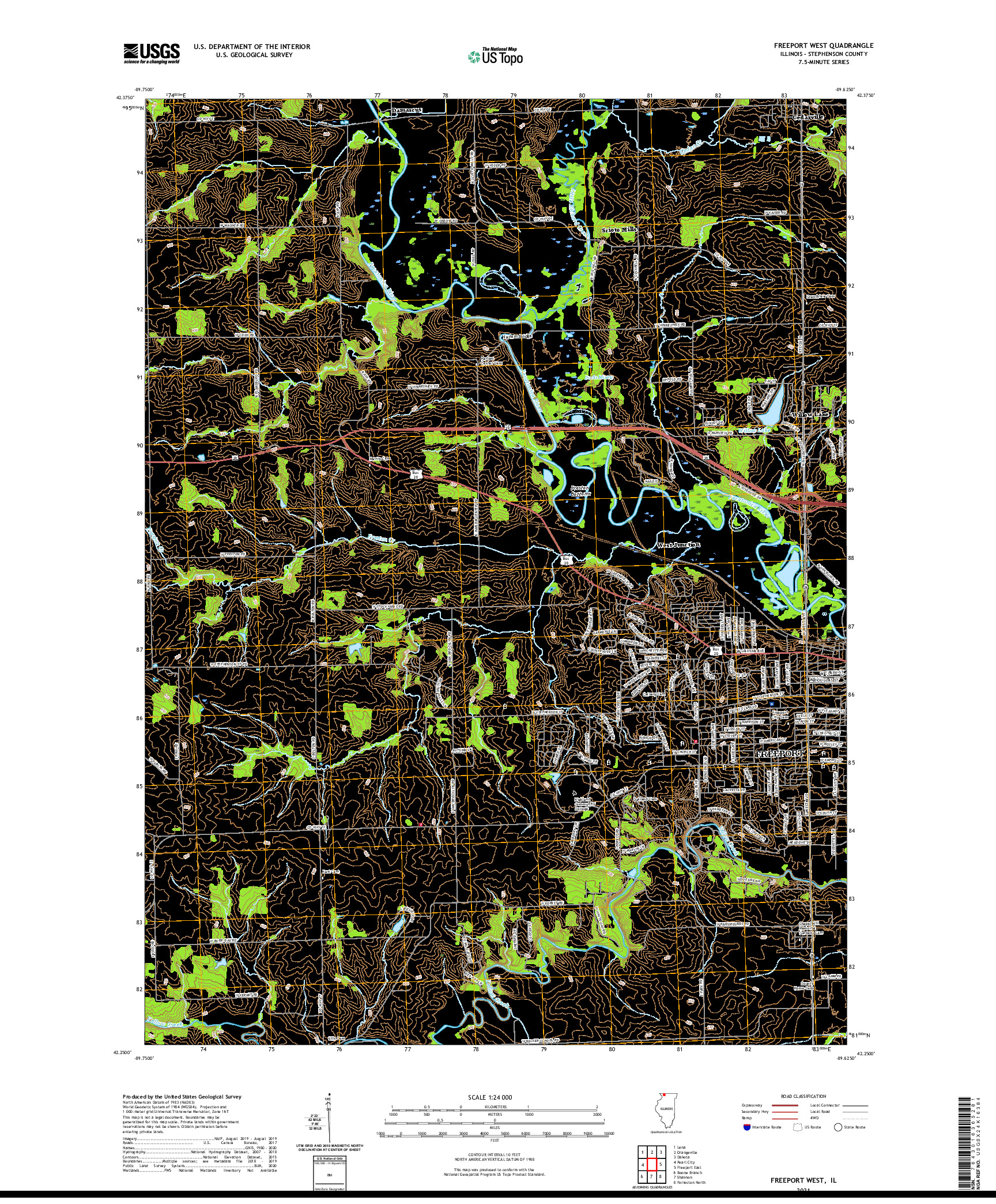 USGS US TOPO 7.5-MINUTE MAP FOR FREEPORT WEST, IL 2021