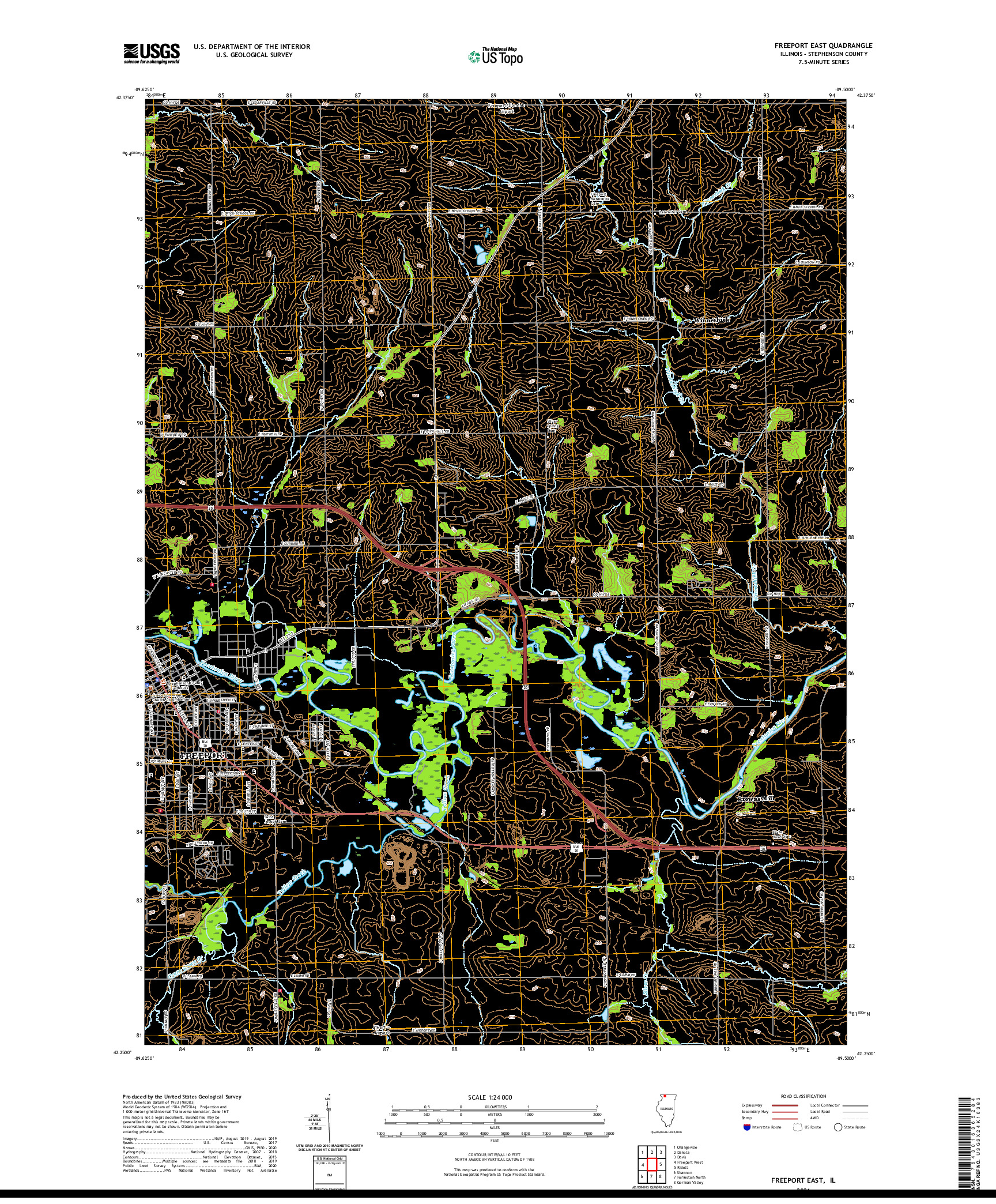 USGS US TOPO 7.5-MINUTE MAP FOR FREEPORT EAST, IL 2021