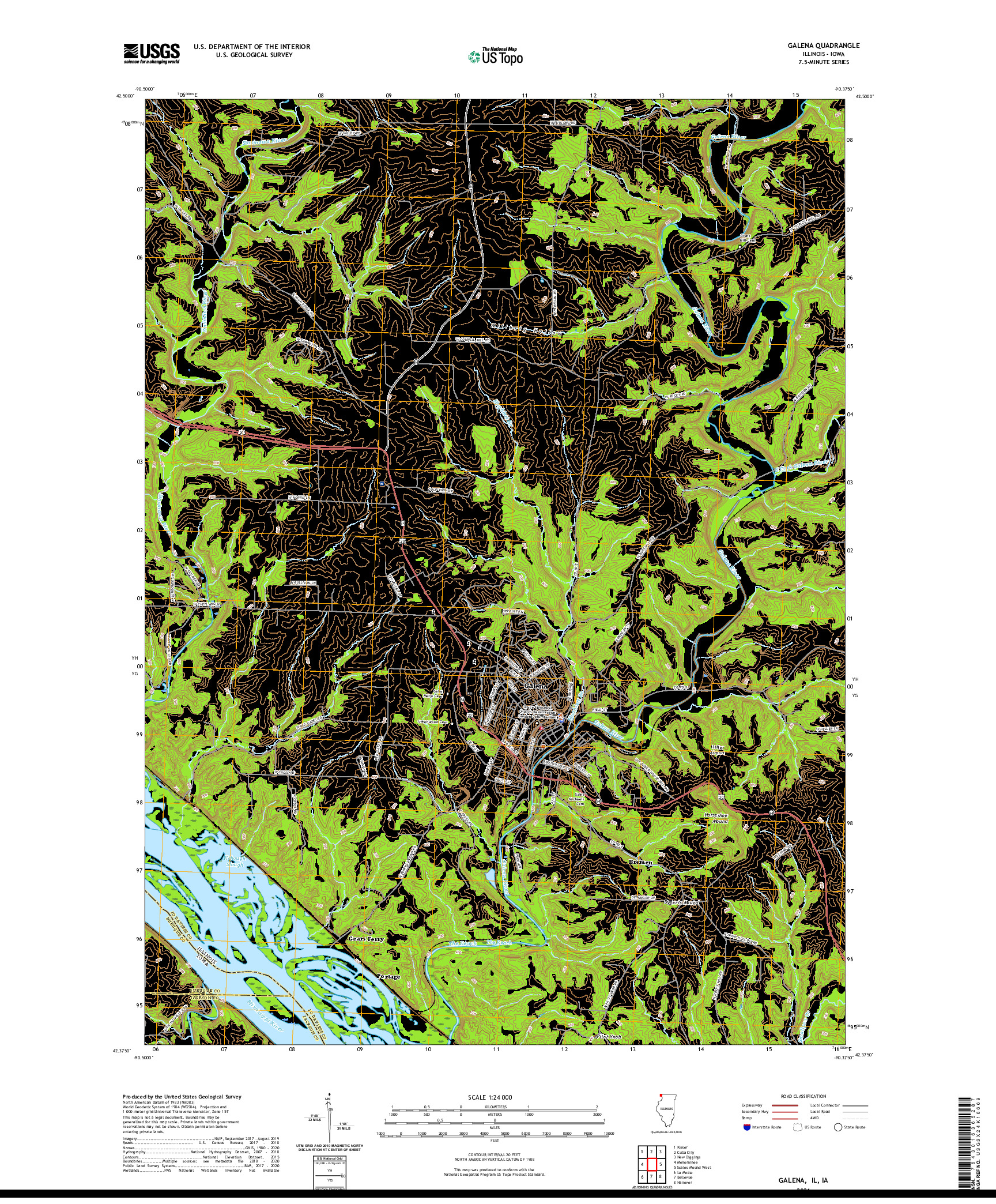 USGS US TOPO 7.5-MINUTE MAP FOR GALENA, IL,IA 2021