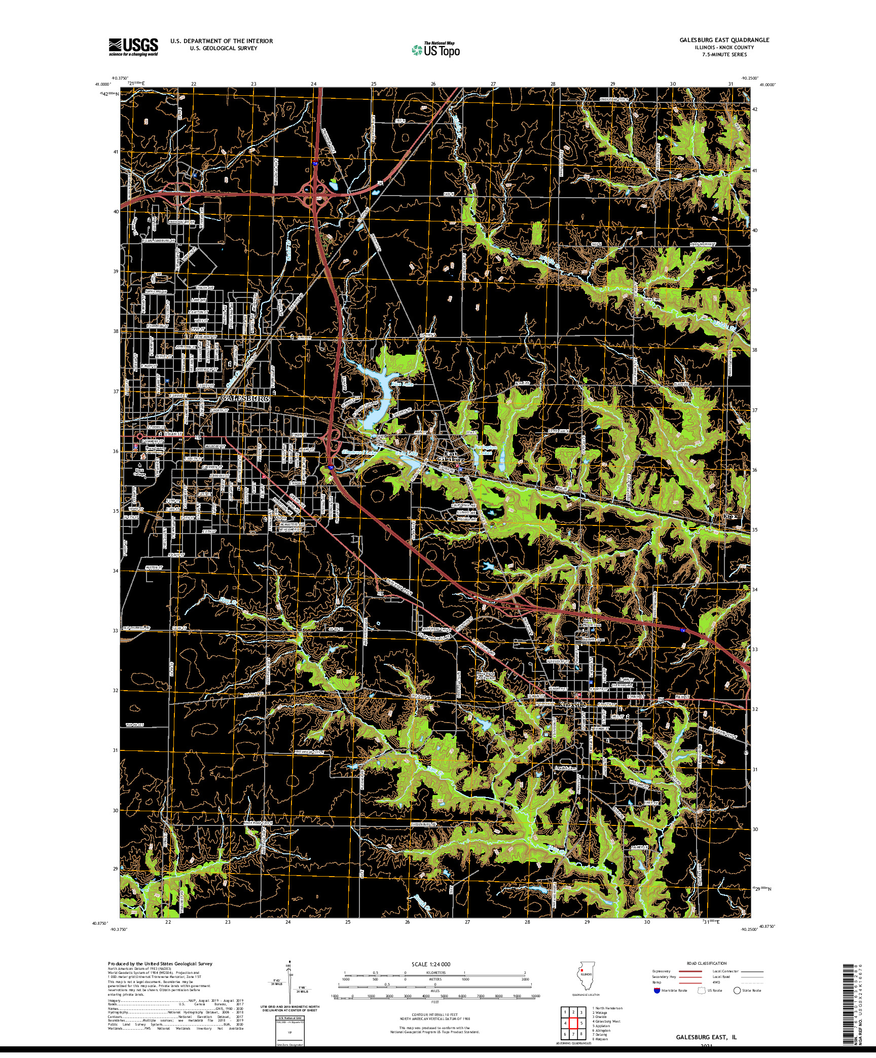 USGS US TOPO 7.5-MINUTE MAP FOR GALESBURG EAST, IL 2021